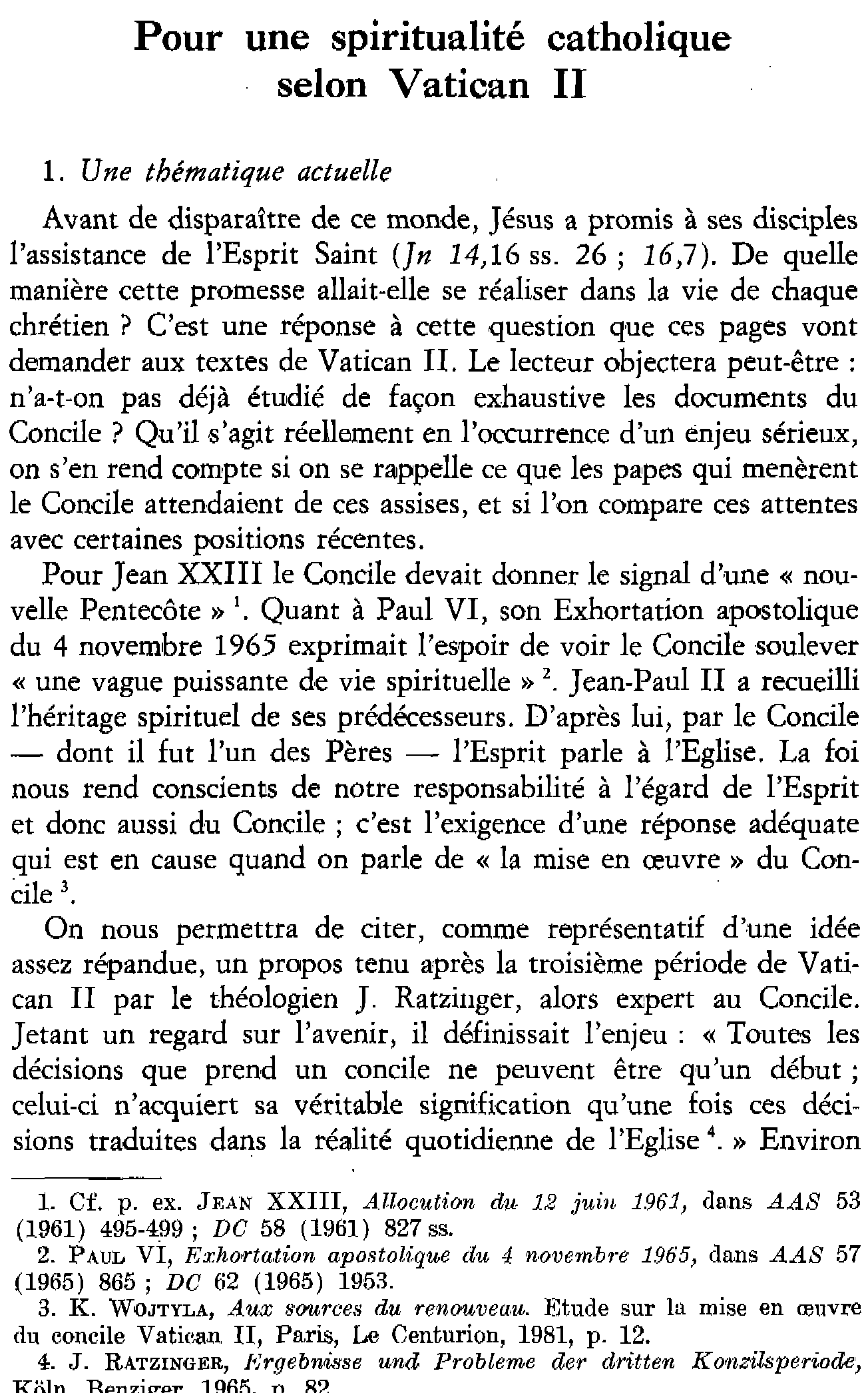 Pour une spiritualité catholique selon Vatican II