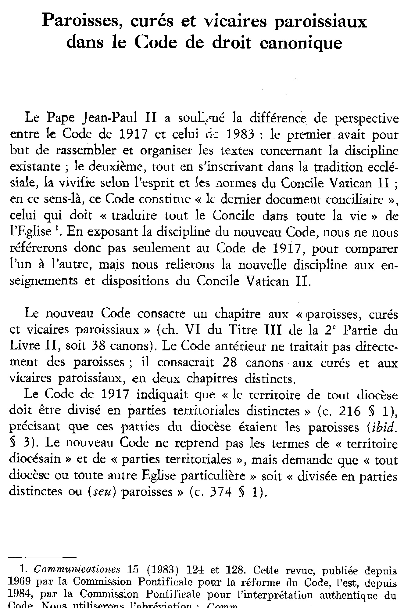 Paroisses, curés et vicaires paroissiaux dans le Code de droit canonique