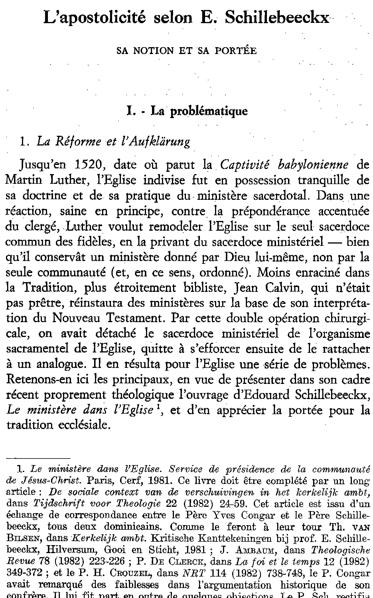 L'apostolicité selon E. Schillebeeckx. Sa notion et sa portée