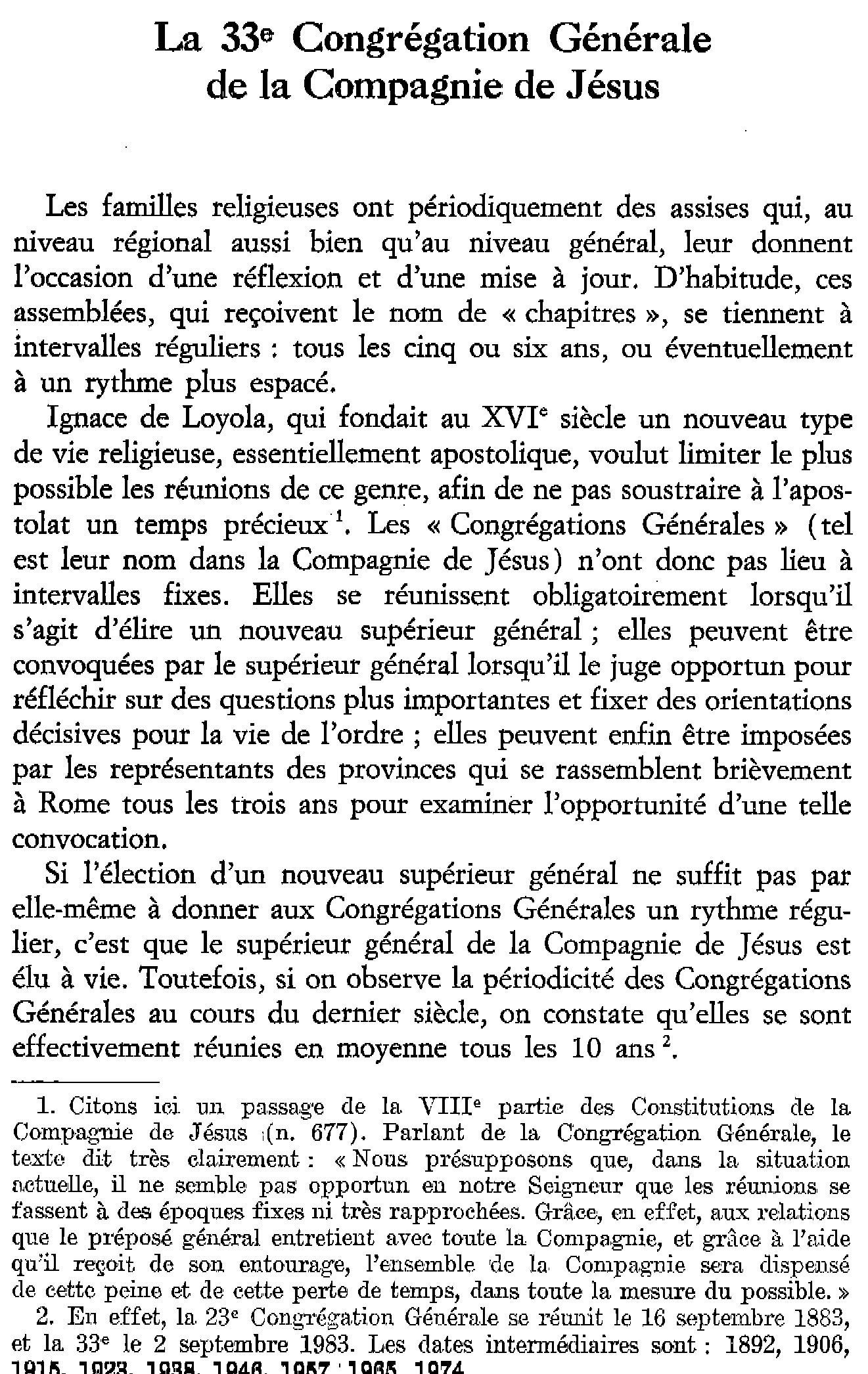La 33e Congrégation Générale de la Compagnie de Jésus