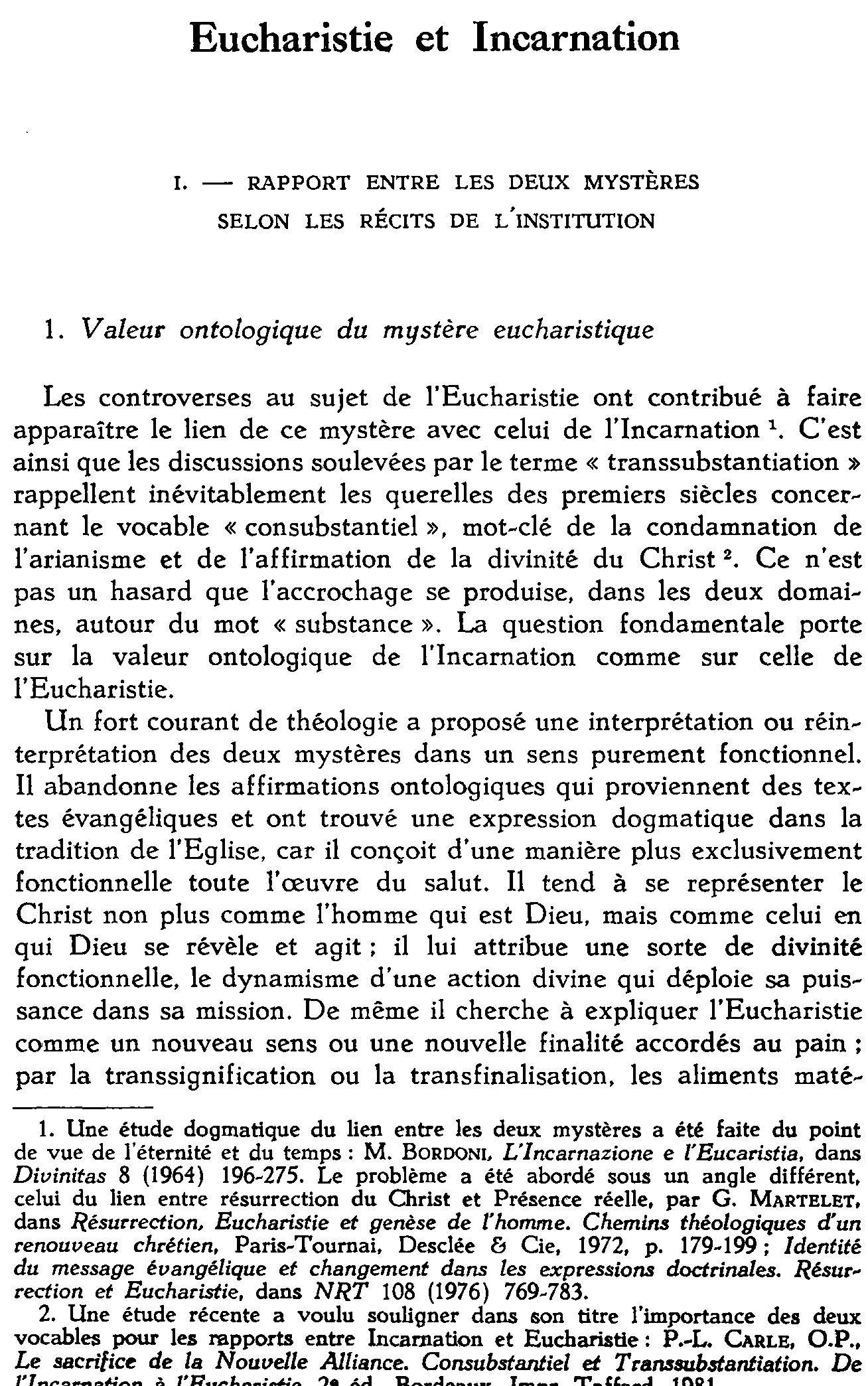 Eucharistie et Incarnation