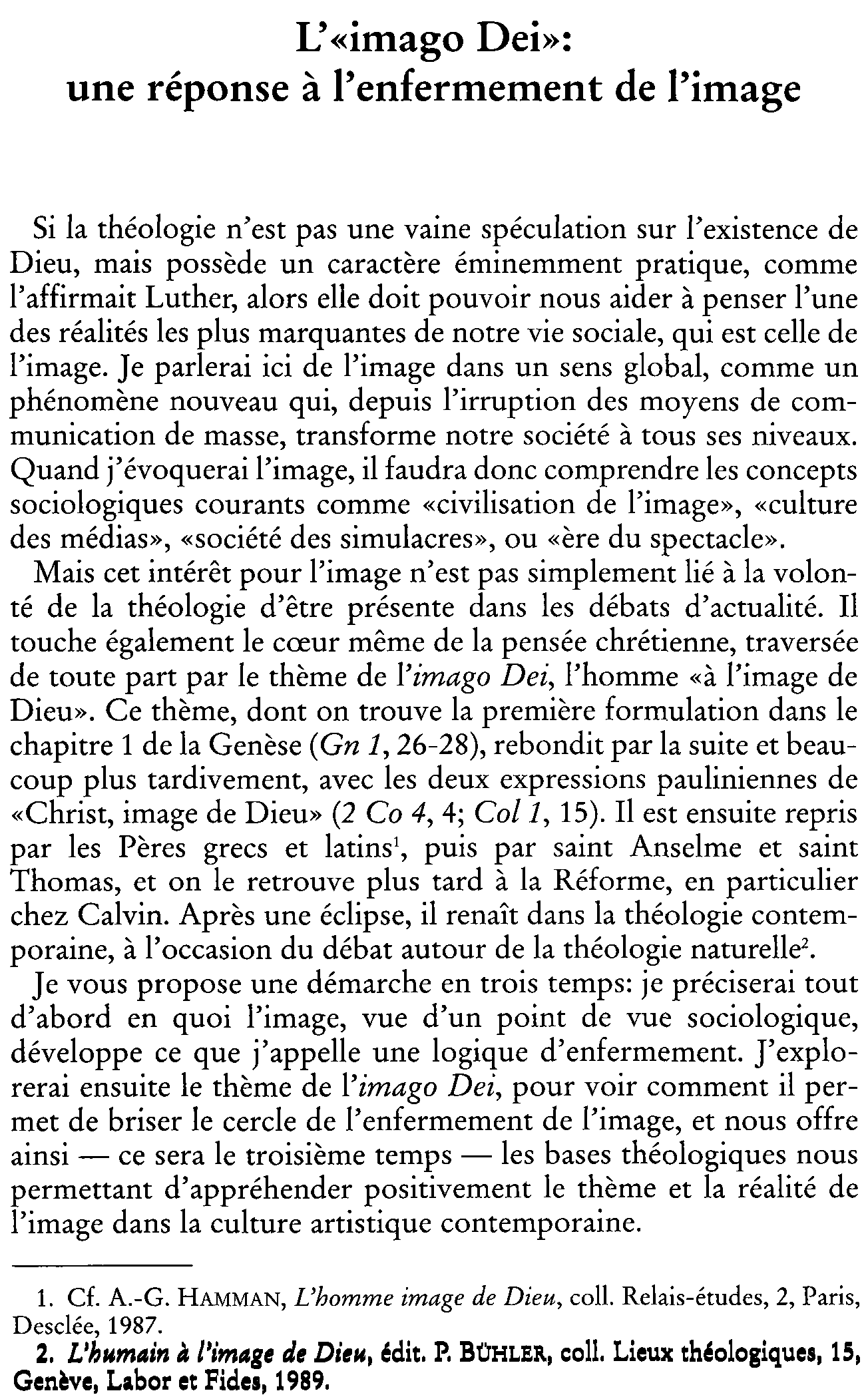 L'"imago Dei": une réponse à  l'enfermement de l'image