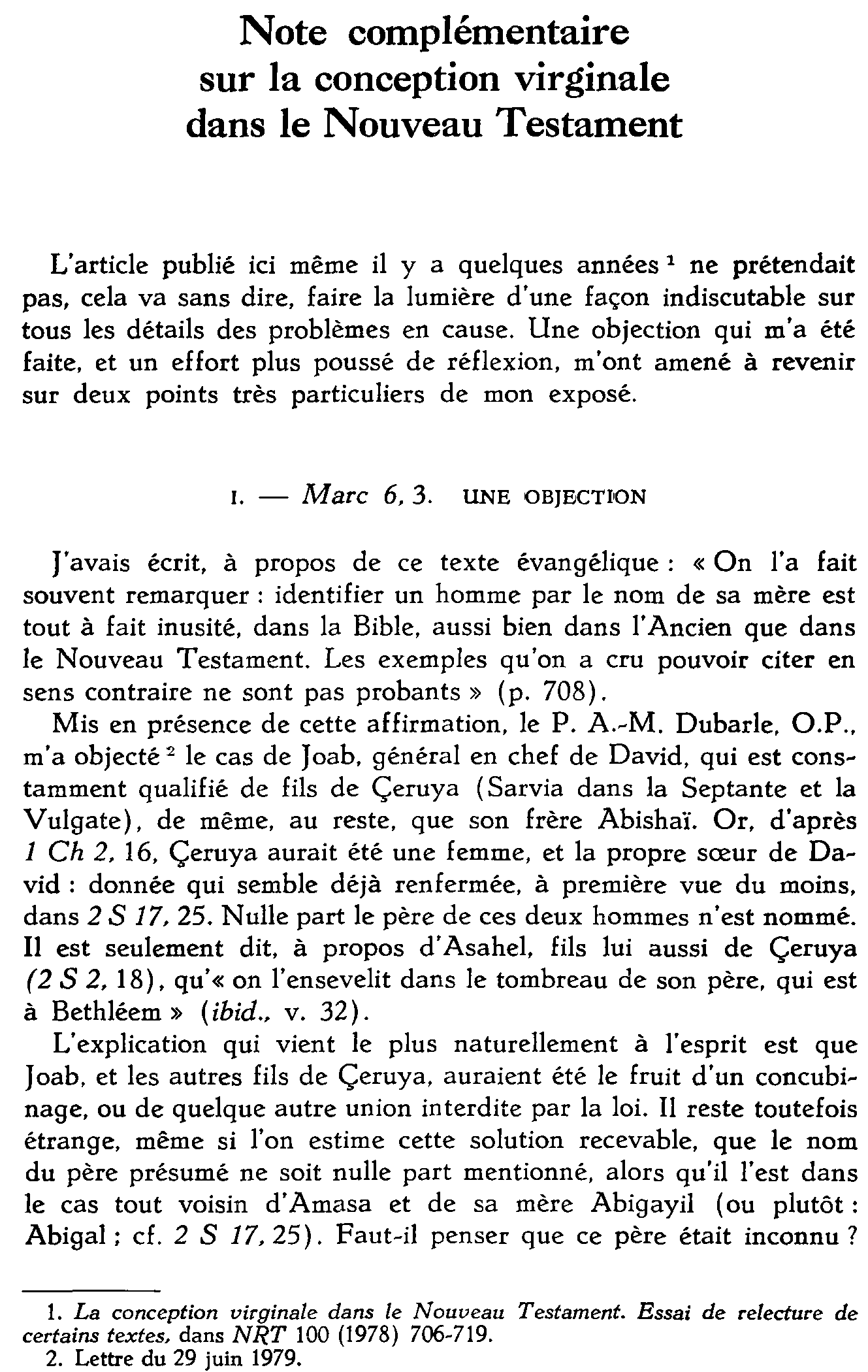 Note complémentaire sur la conception virginale dans le Nouveau Testament