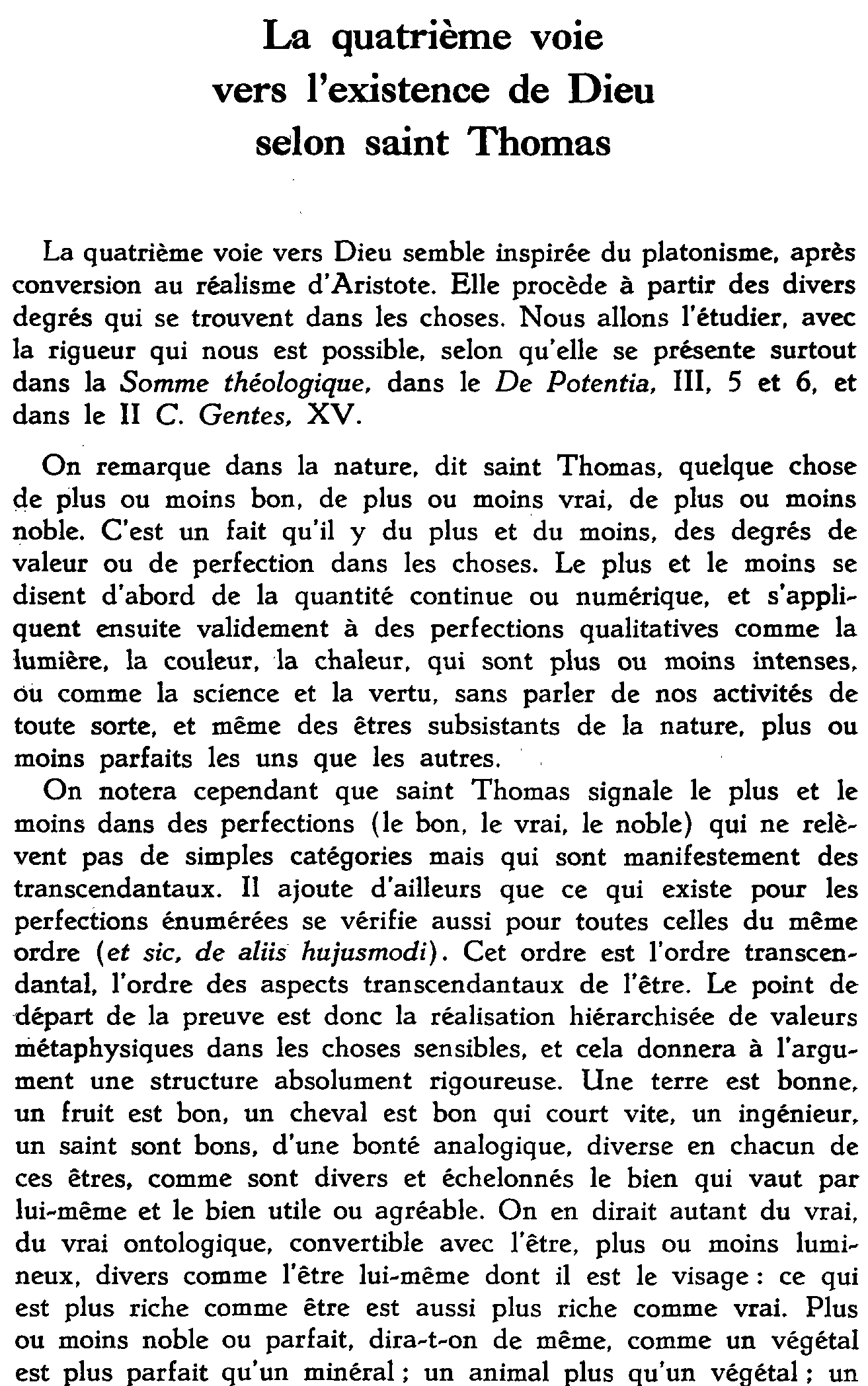 La quatrième voie vers l'existence de Dieu selon saint Thomas