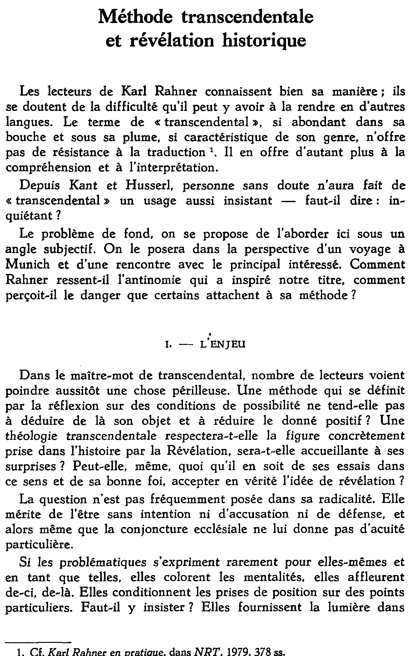 Méthode transcendentale et révélation historique