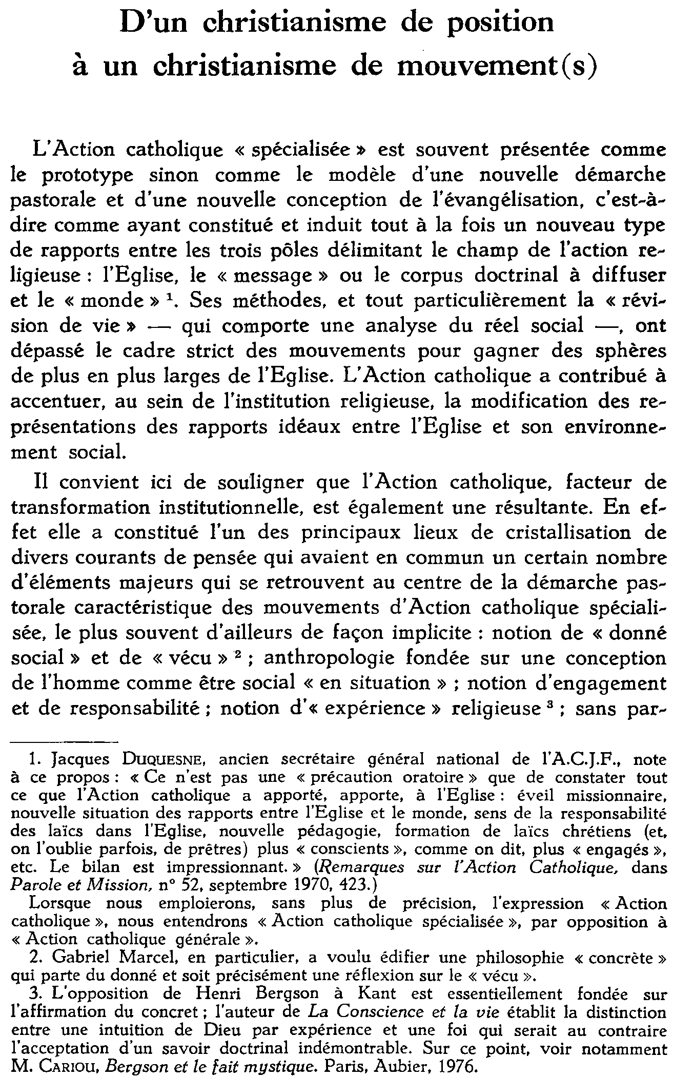D'un christianisme de position à un christianisme de mouvement(s)