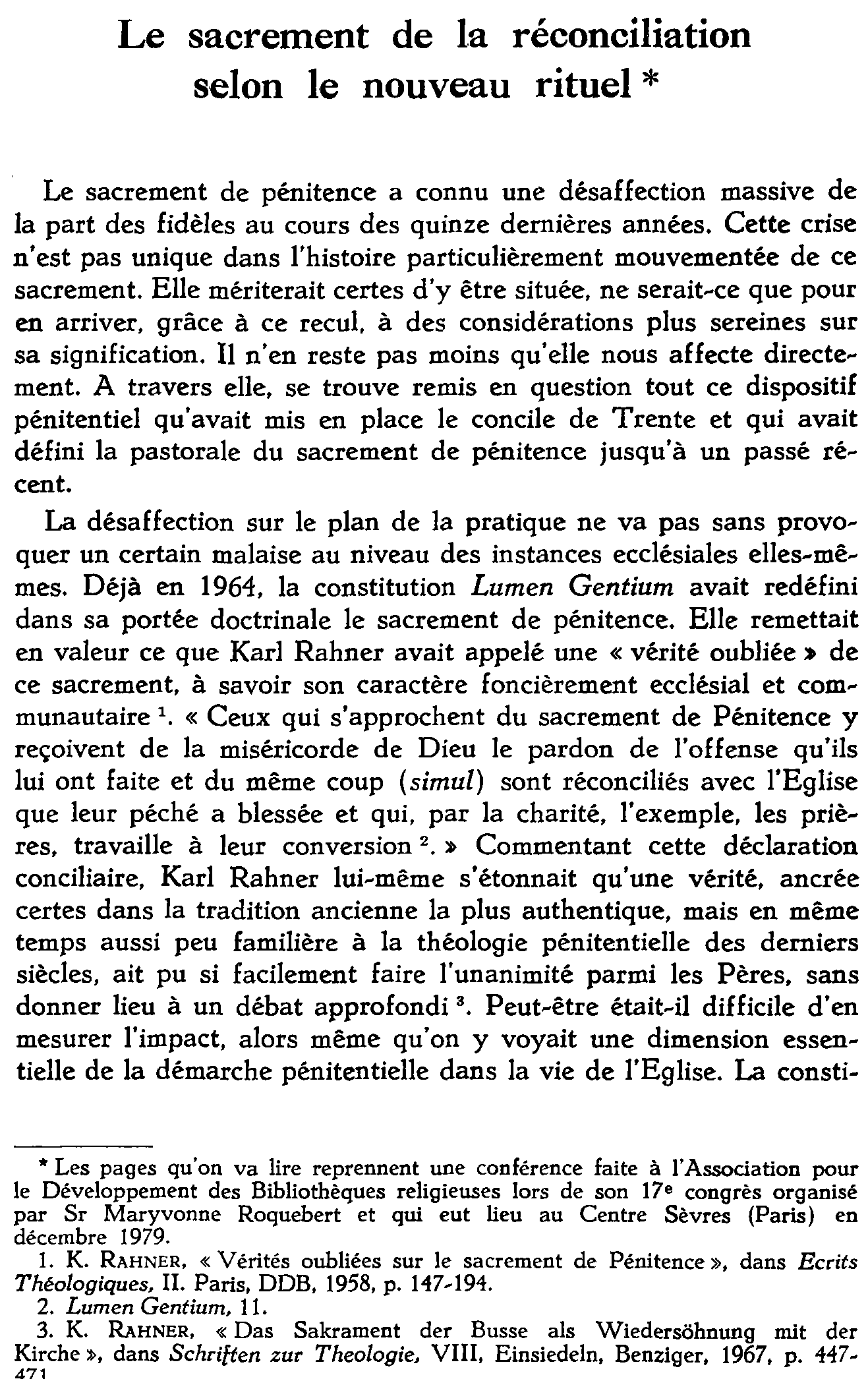 Le sacrement de la réconciliation selon le nouveau rituel