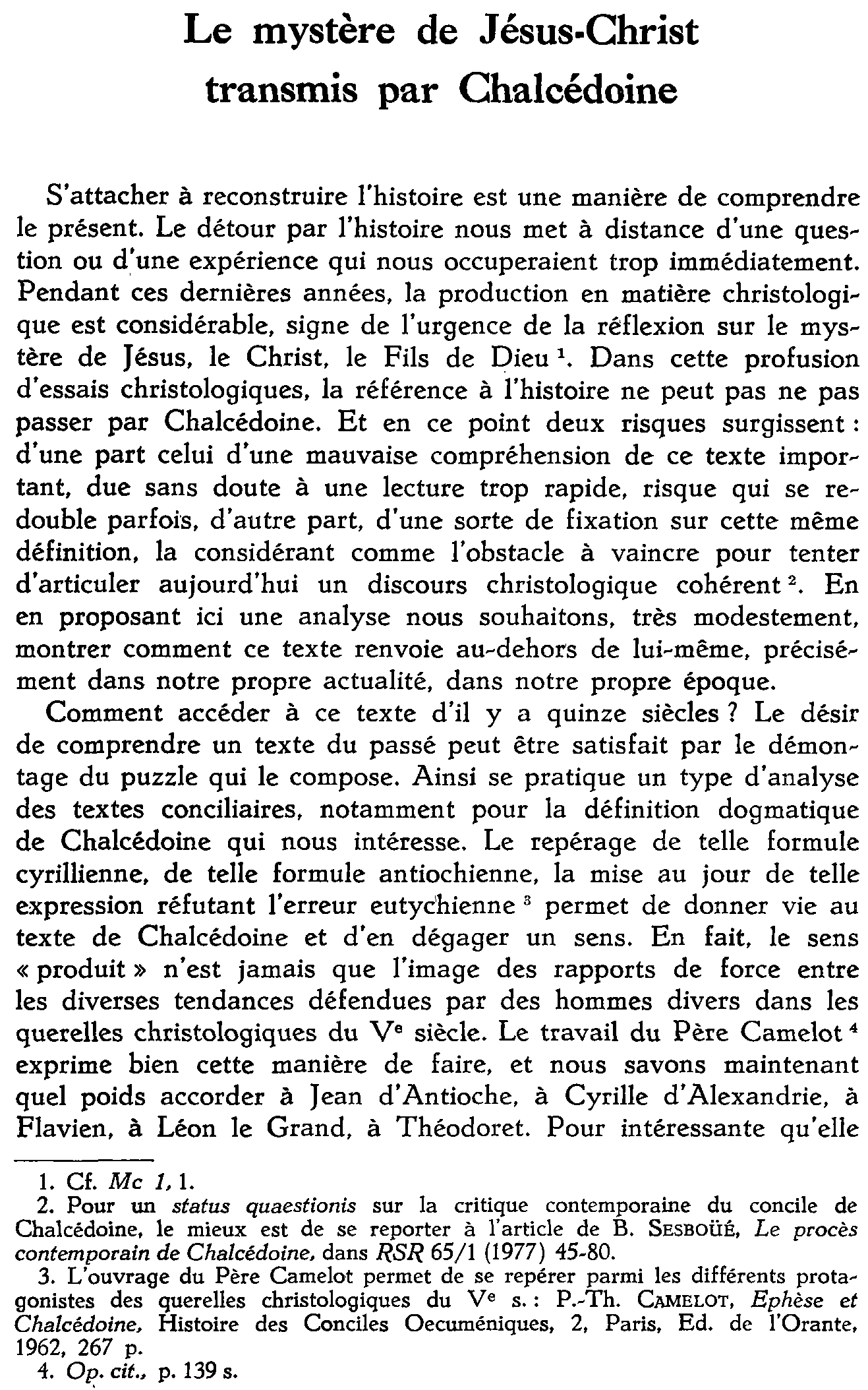 Le mystère de Jésus-Christ transmis par Chalcédoine