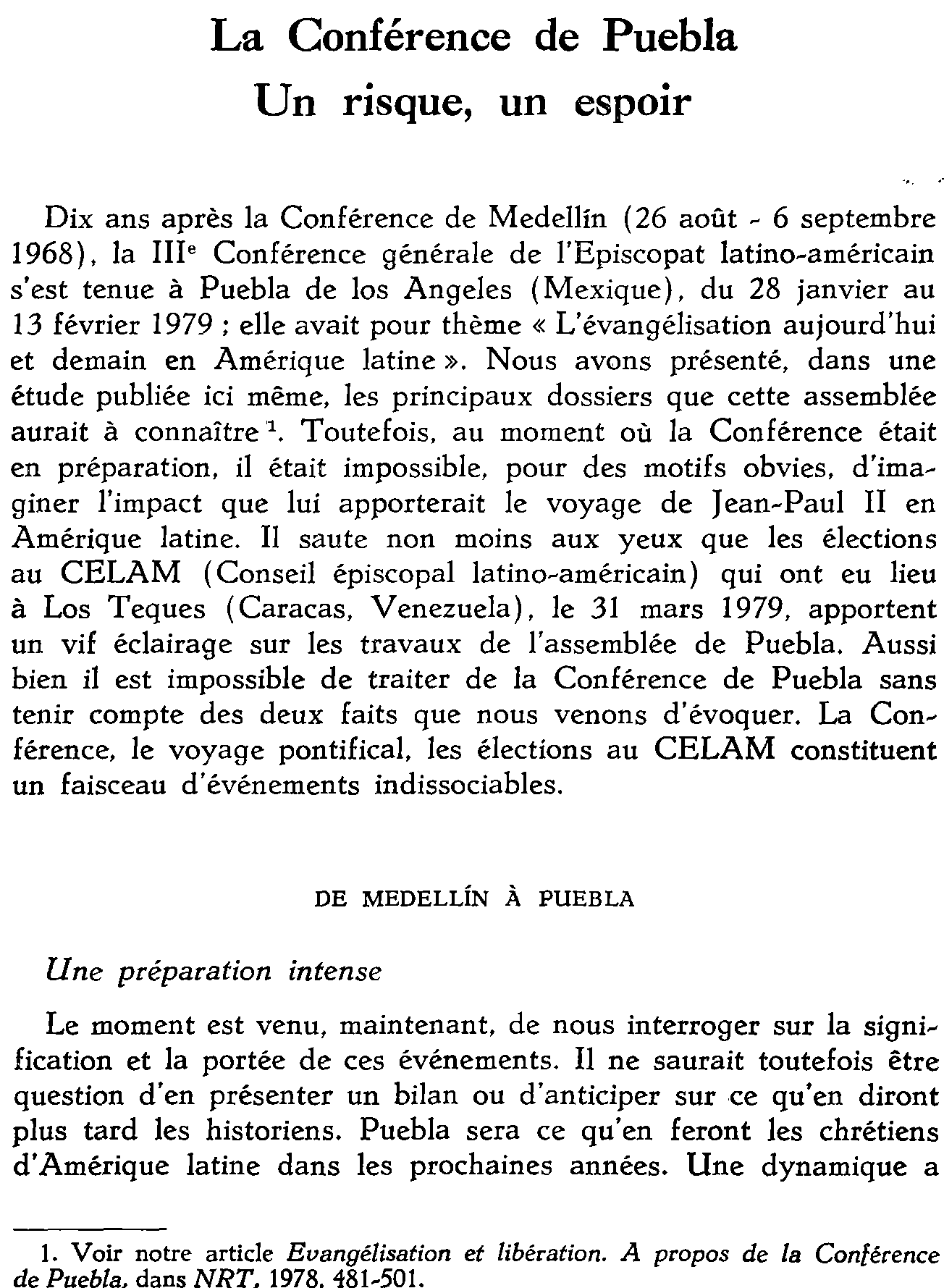 La Conférence de Puebla. Un risque, un espoir