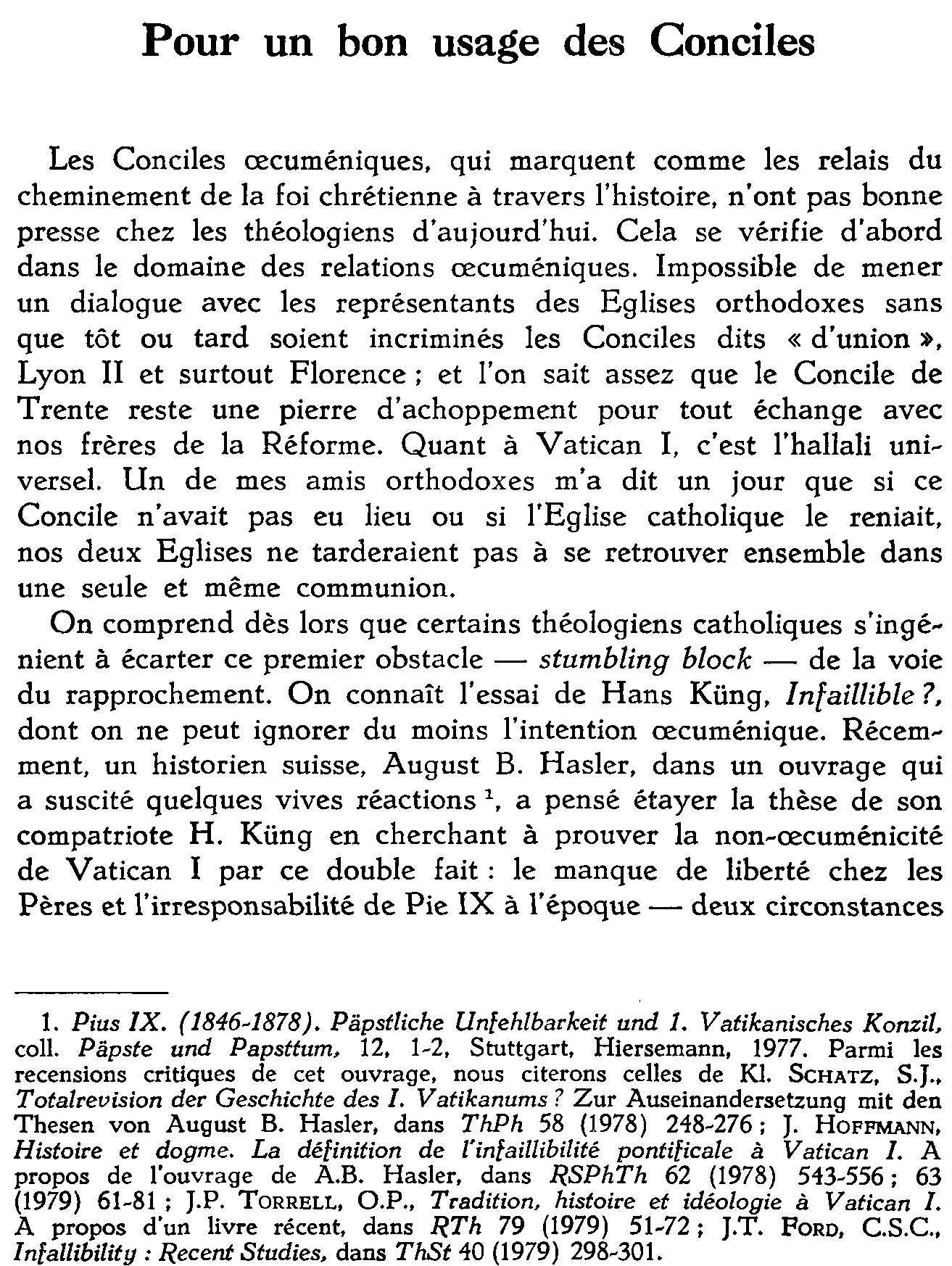 Pour un bon usage des Conciles