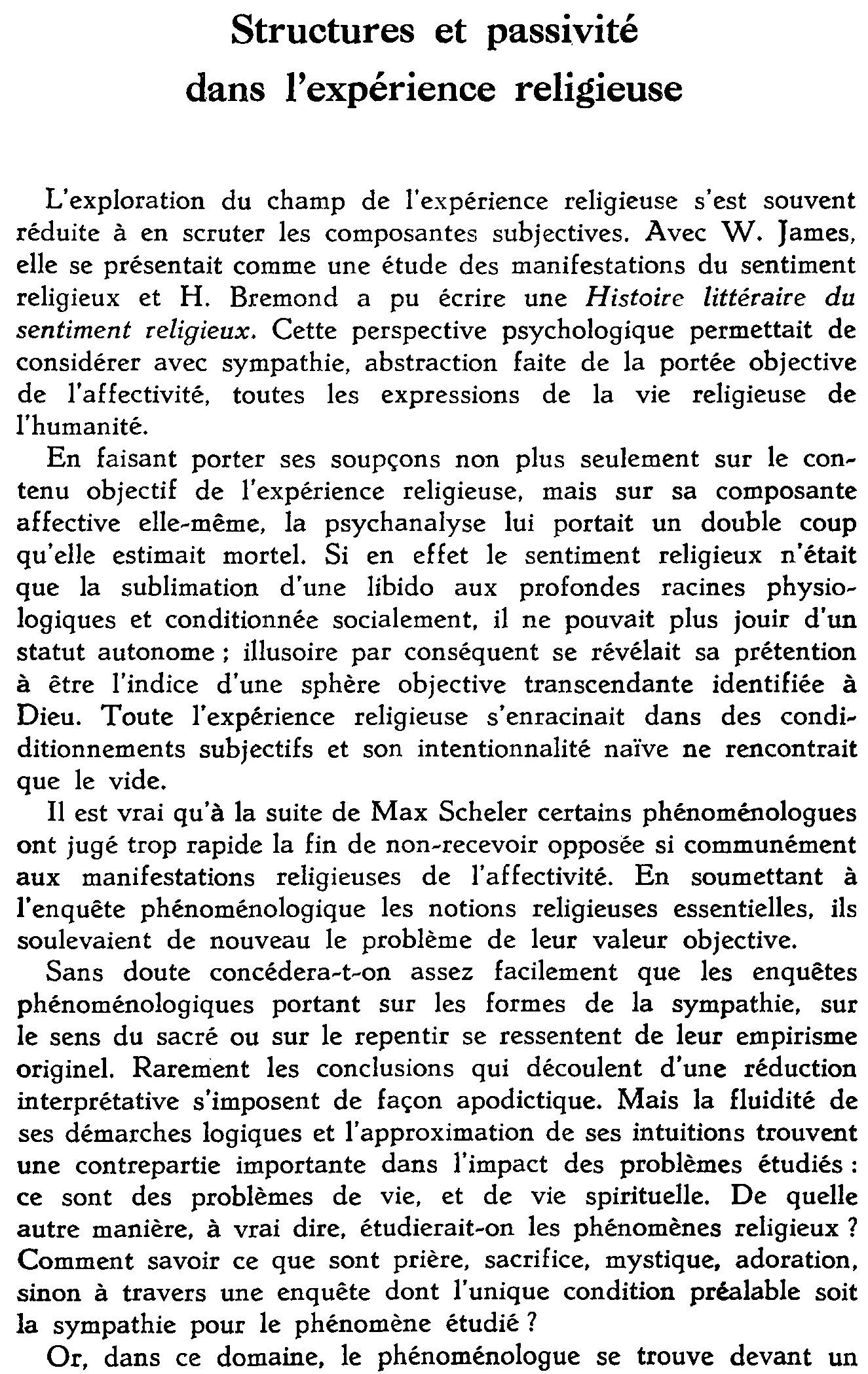 Structures et passivité dans l'expérience religieuse