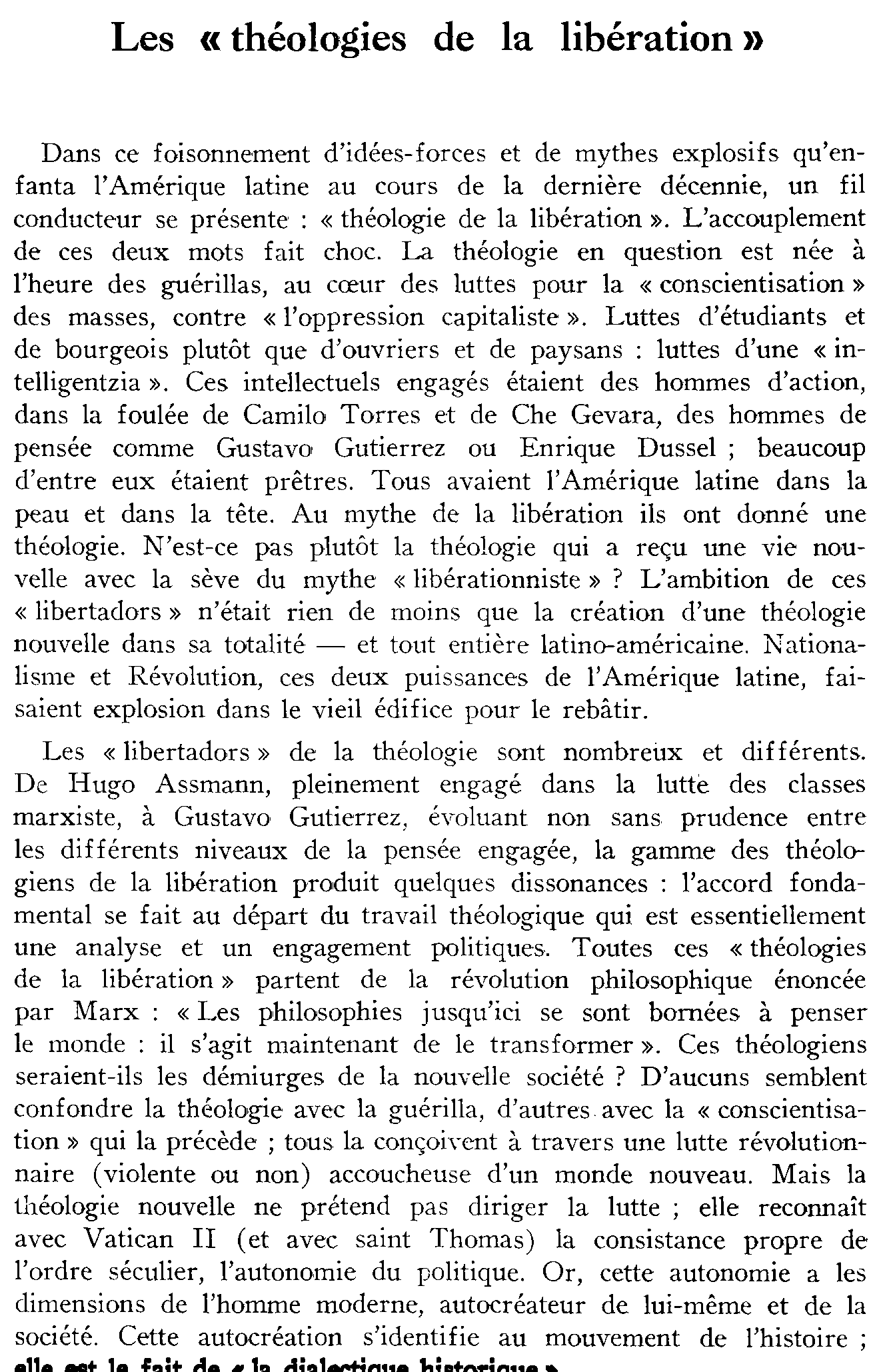 Les «théologies de la libération»