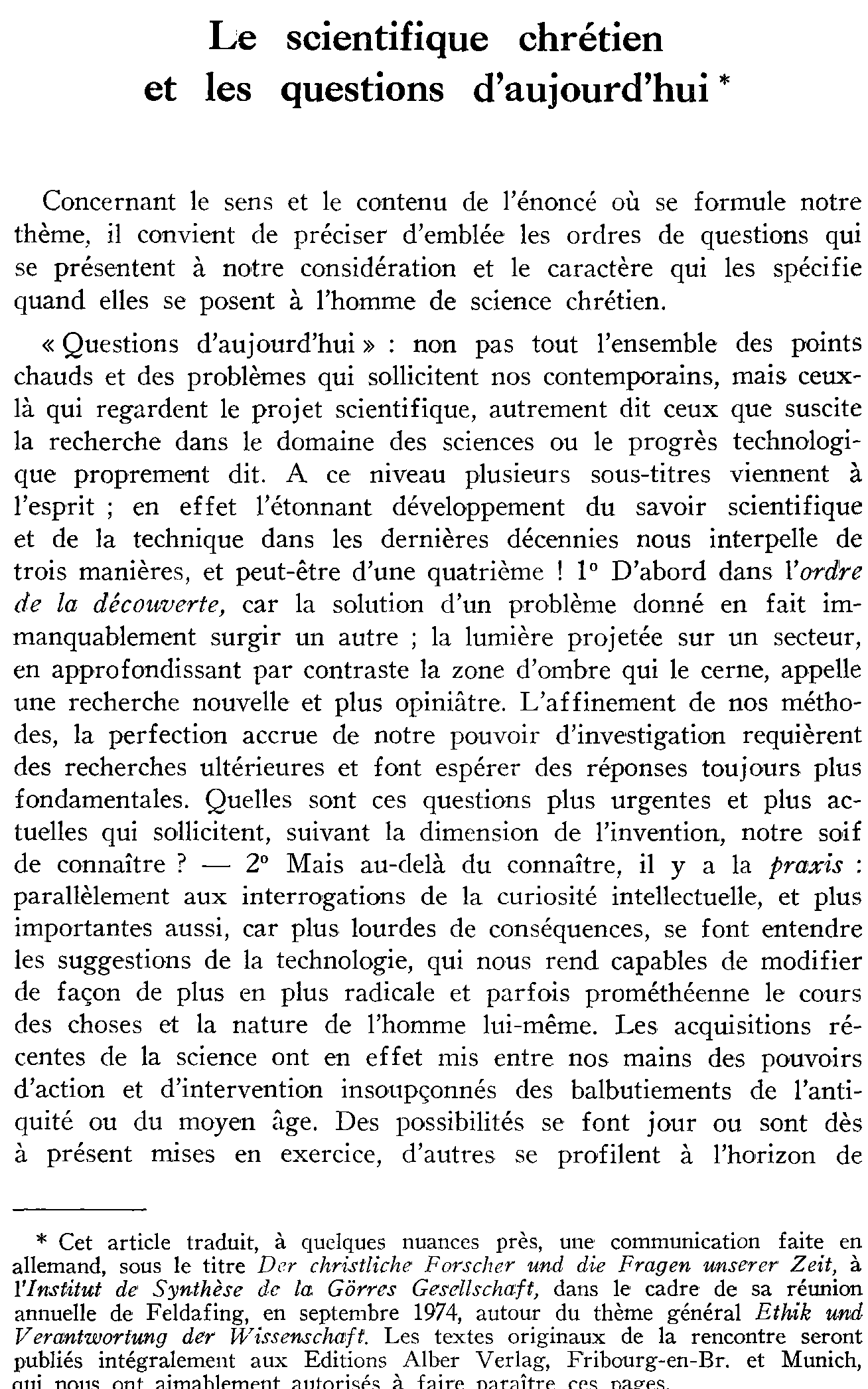 Le scientifique chrétien et les questions d'aujourd'hui