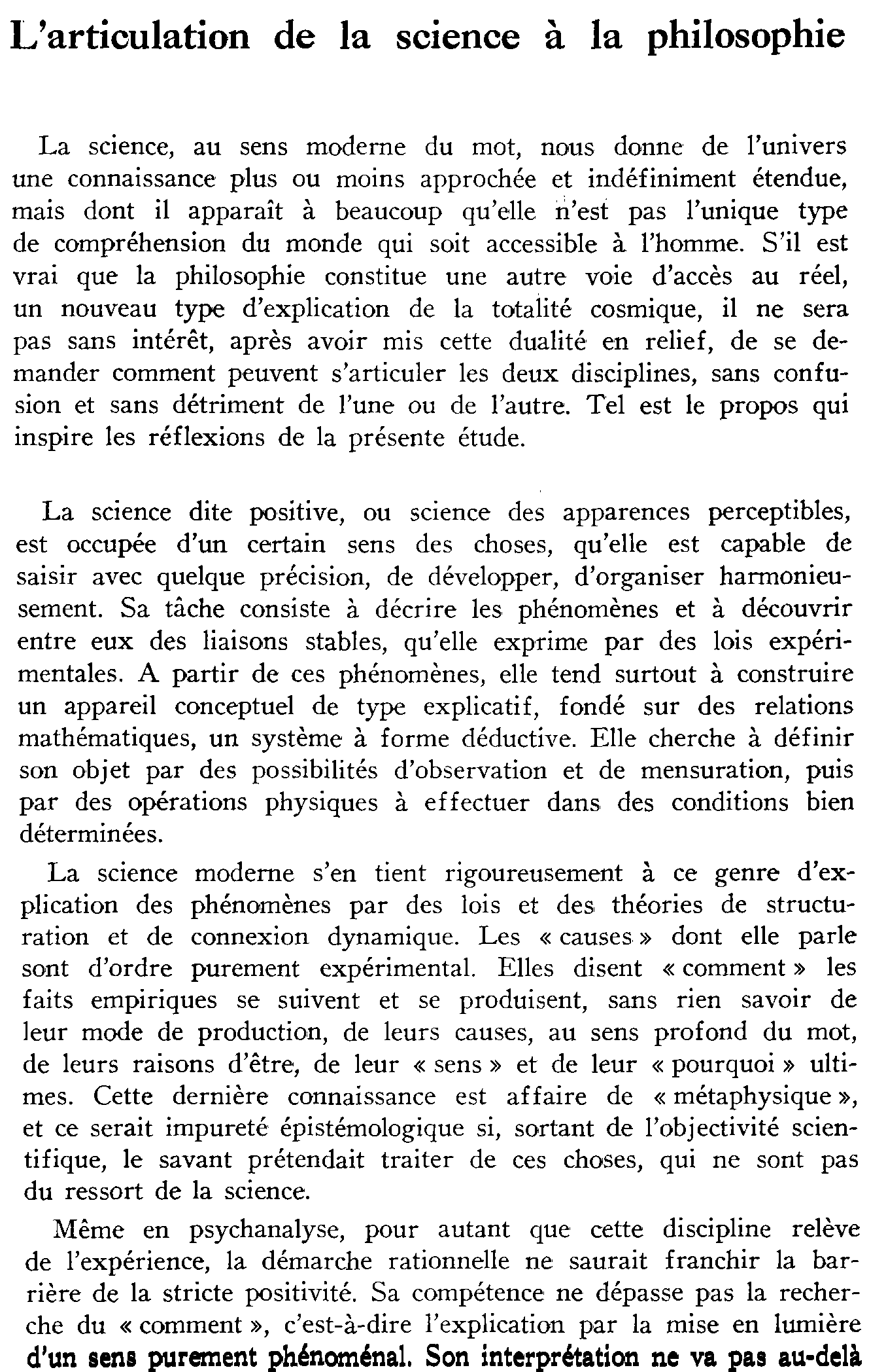 L'articulation de la science à la philosophie