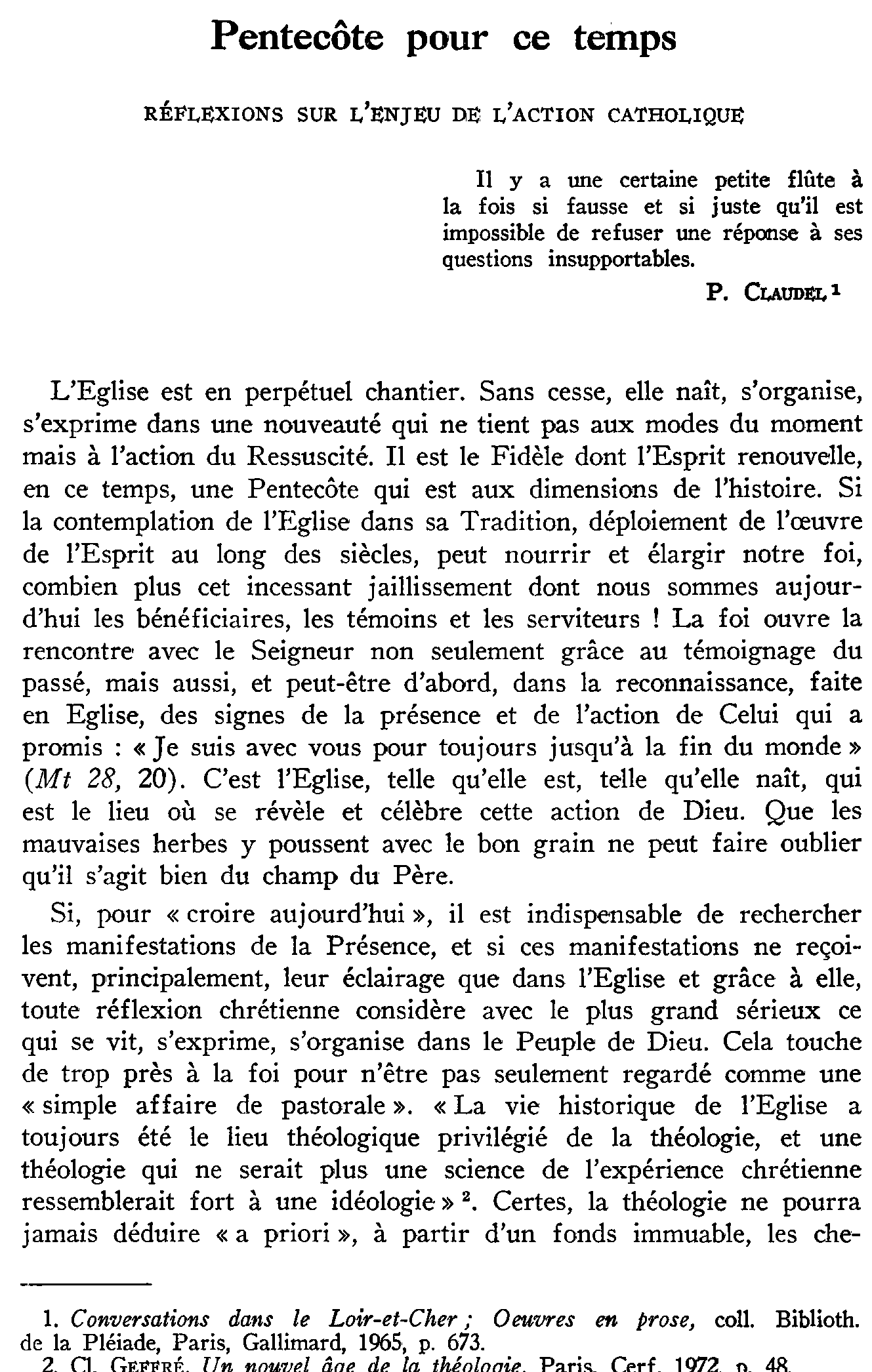 Pentecôte pour ce temps. Réflexions sur l'enjeu de l'Action Catholique