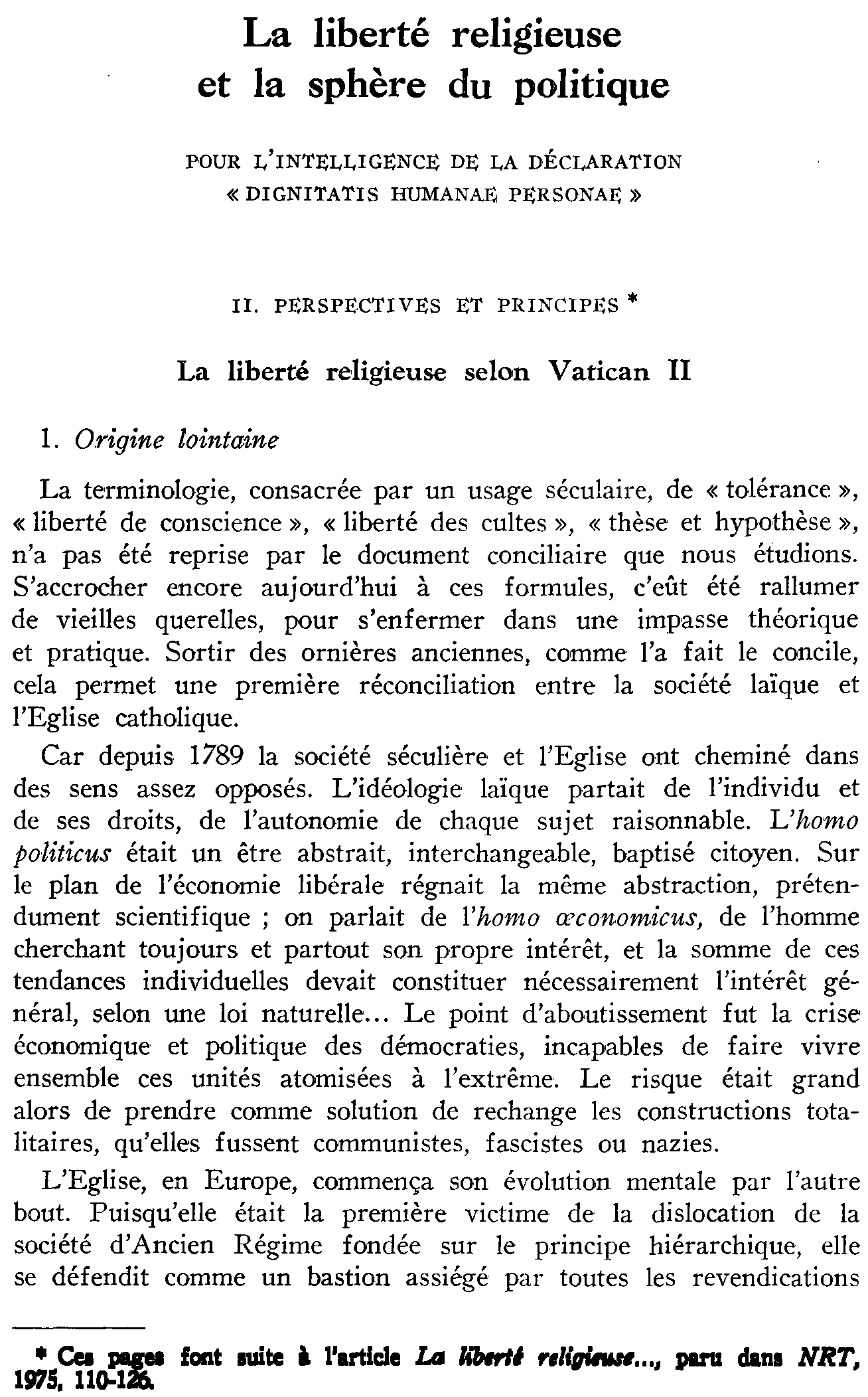 La liberté religieuse et la sphère du politique. Pour l'intelligence de la déclaration Dignitatis humanae personae (suite)