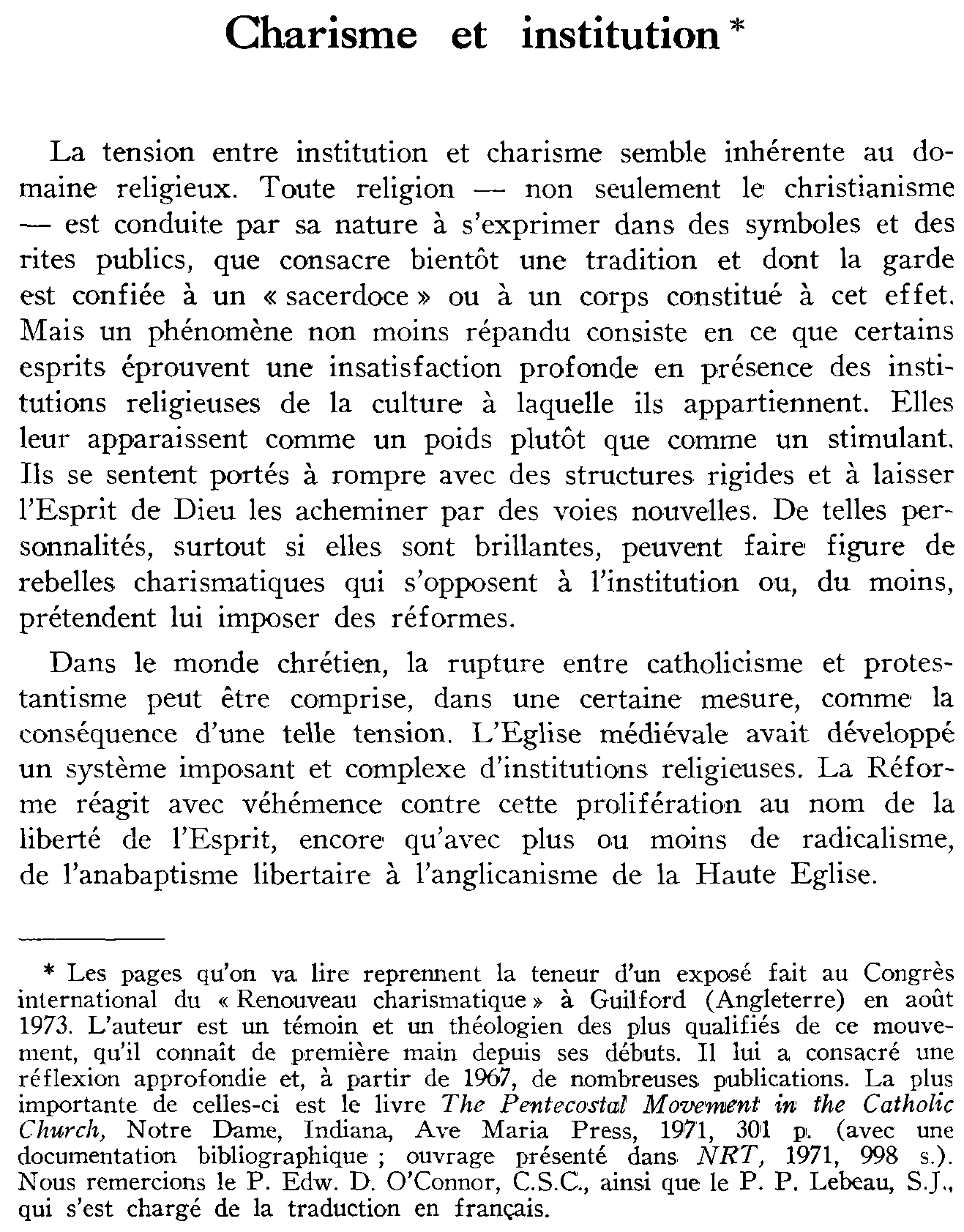 Charisme et institution