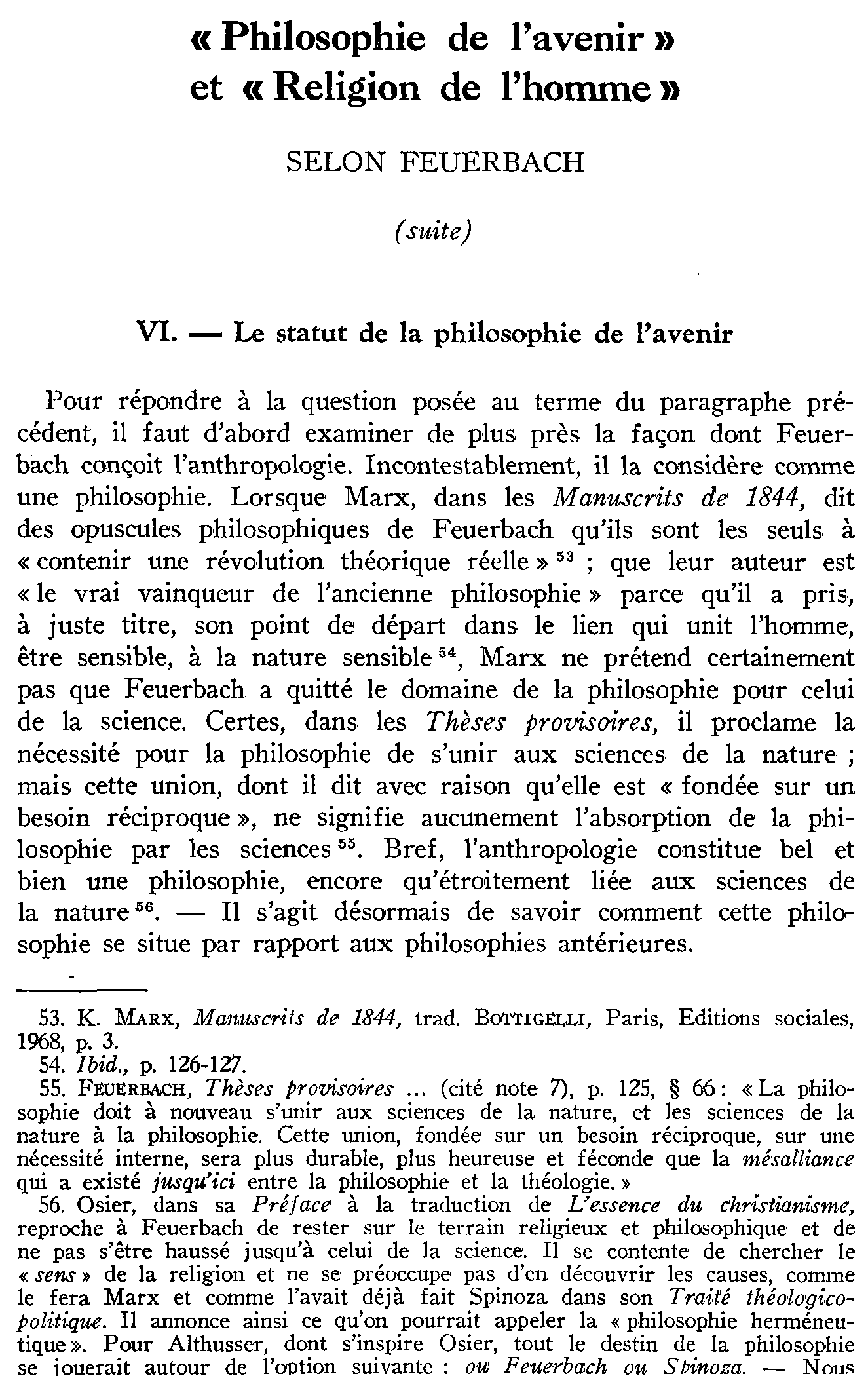 «Philosophie de l'avenir» et «Religion de l'homme» selon Feuerbach (suite)