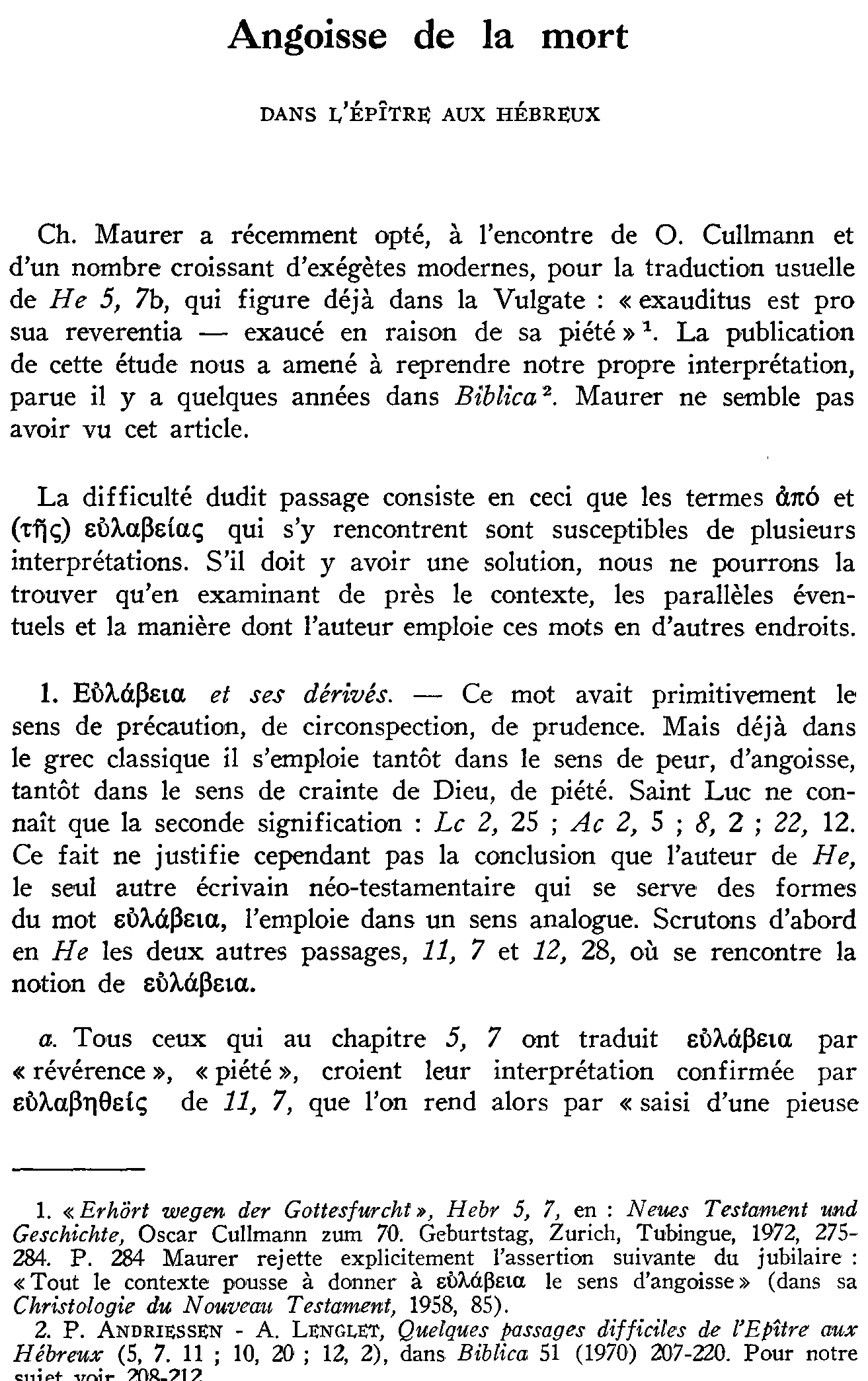 Angoisse de la mort dans l'épître aux Hébreux
