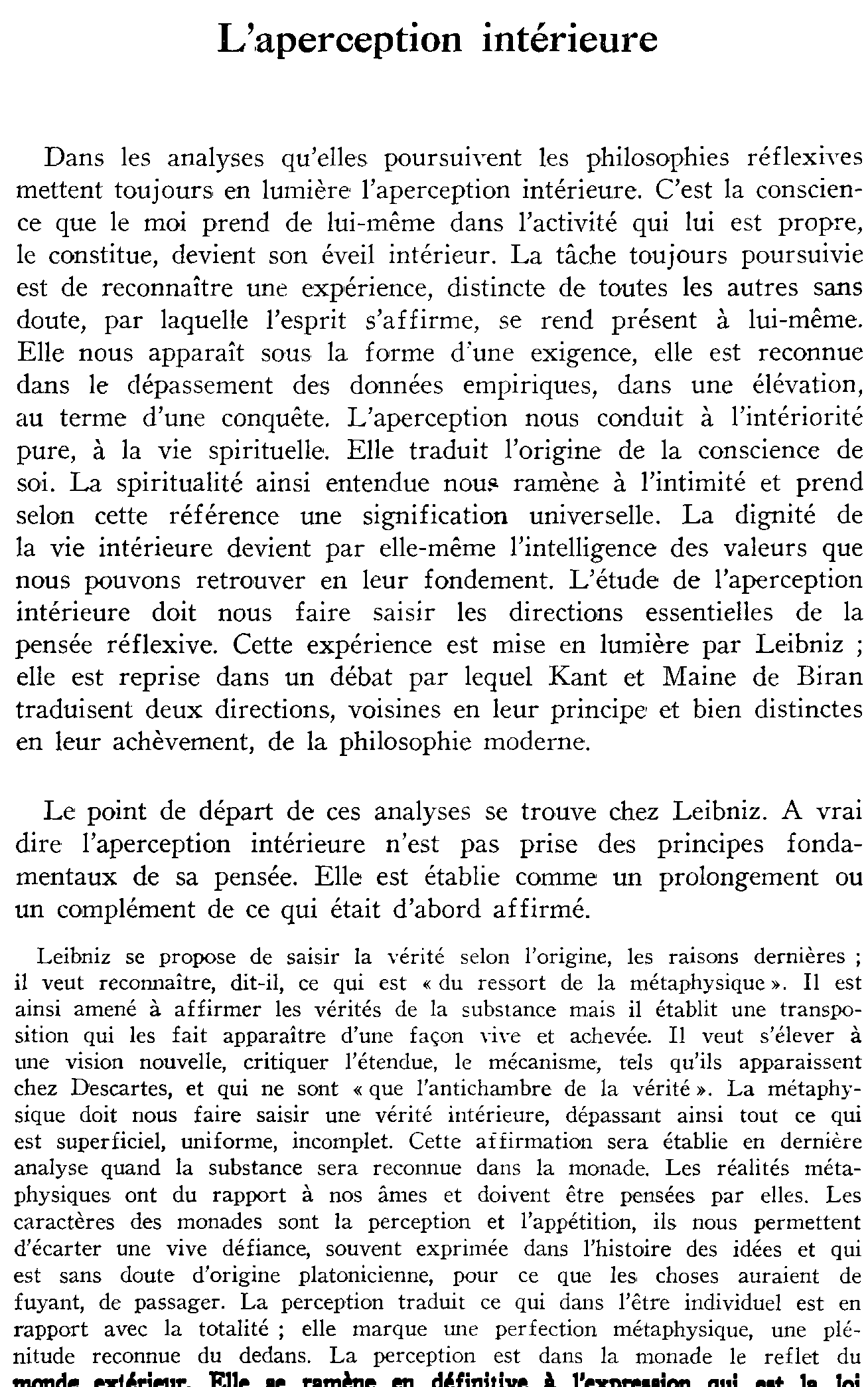 L'aperception intérieure