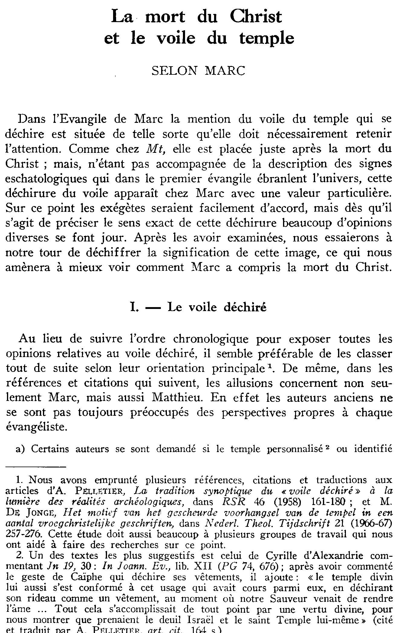 La mort du Christ et le voile du temple selon Marc