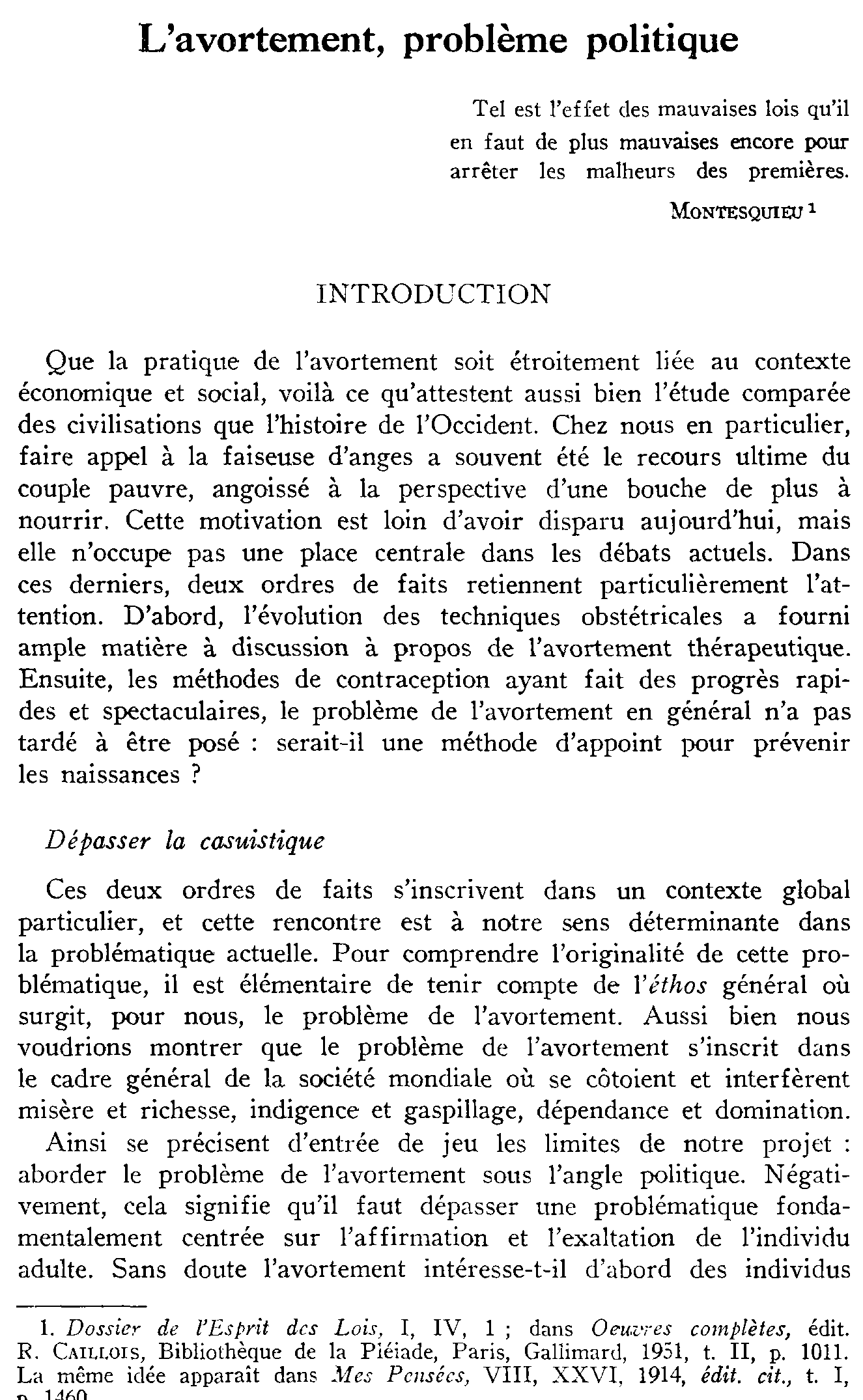 L'avortement, problème politique (à suivre)