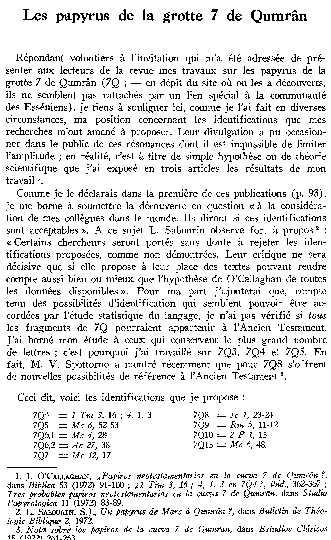 Les papyrus de la grotte 7 de Qmrân