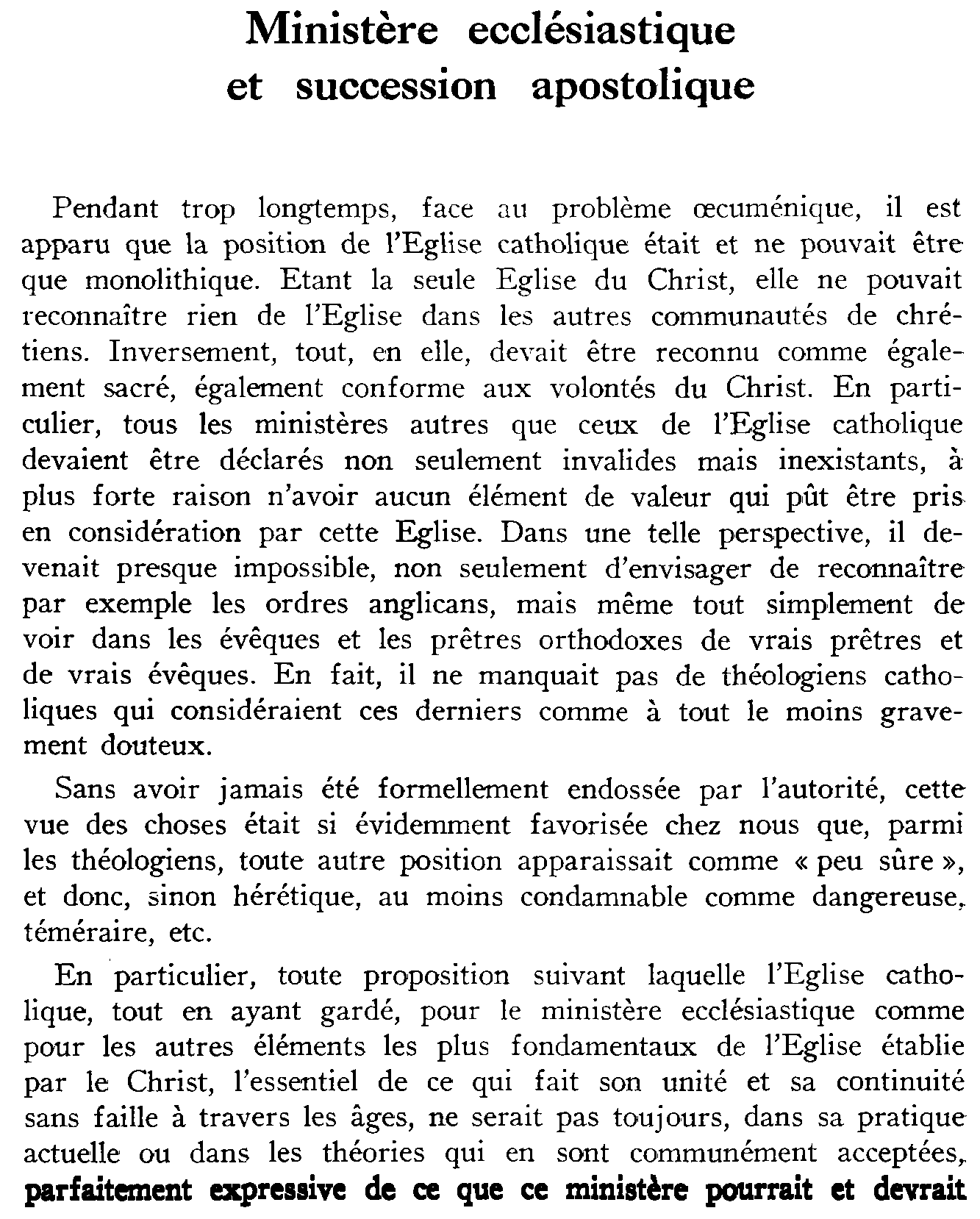 Ministère ecclésiastique et succession apostolique