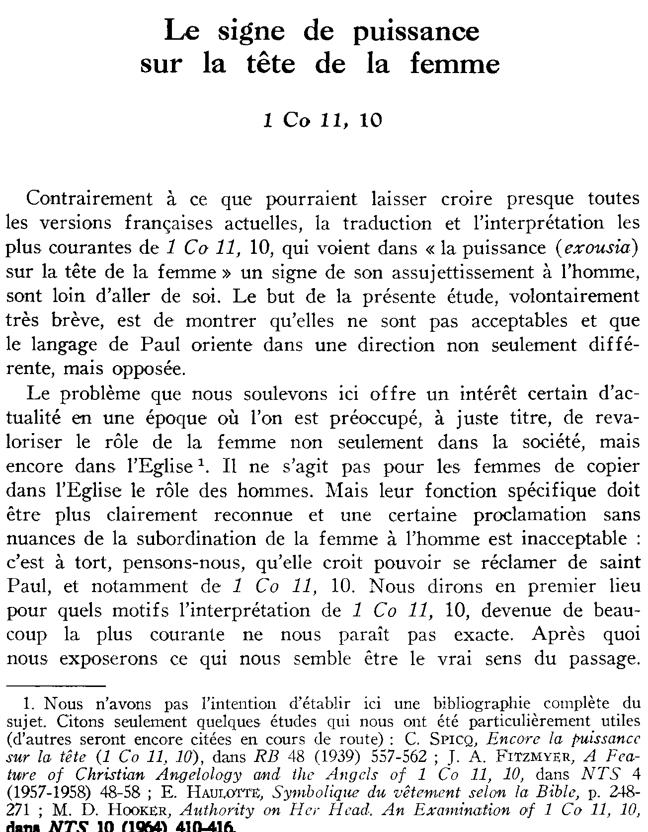 Le signe de puissance sur la tête de la femme ( 1 Corinthien 11,10)
