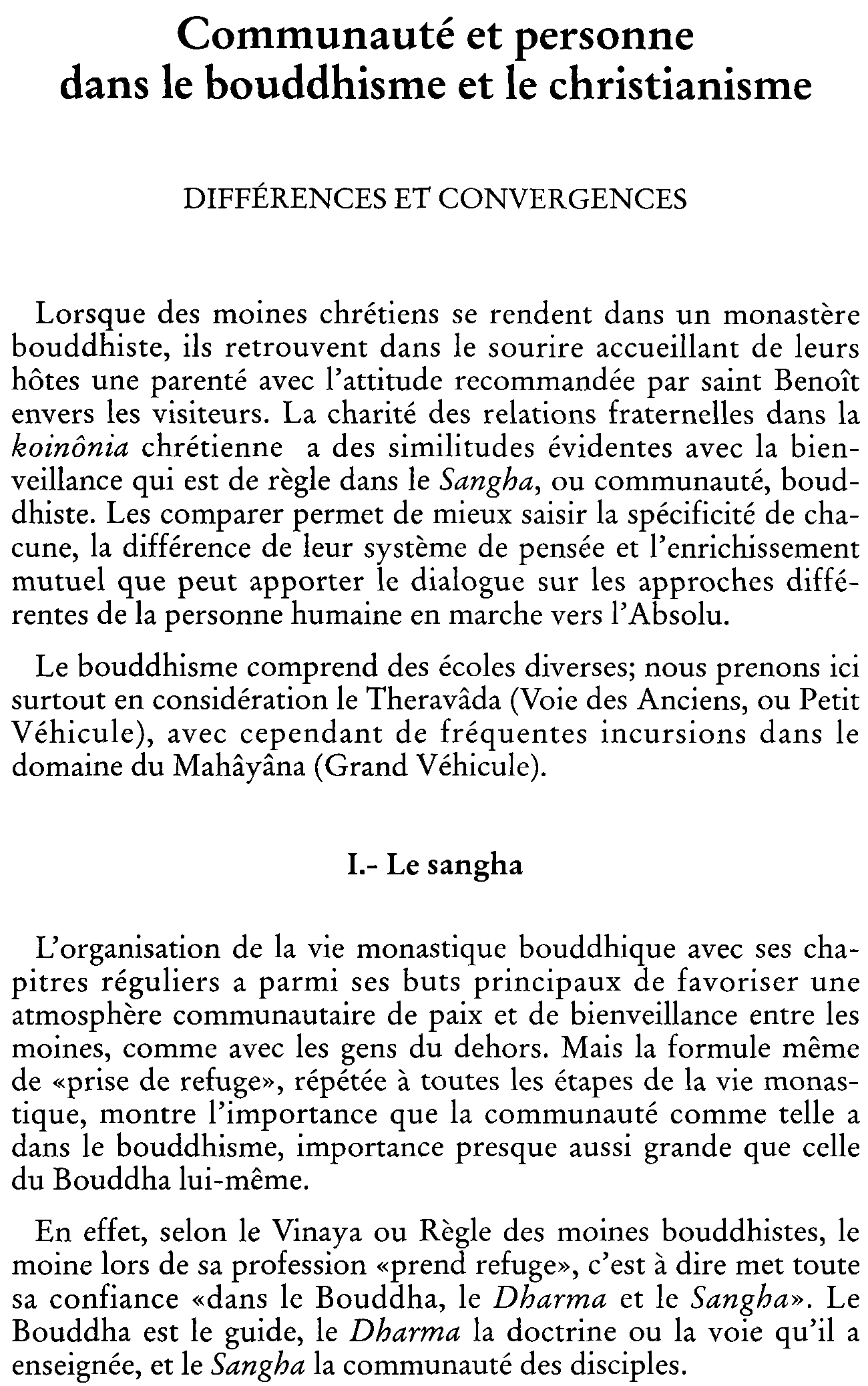 Communauté et personne dans le bouddhisme et le christianisme. Différences et convergences