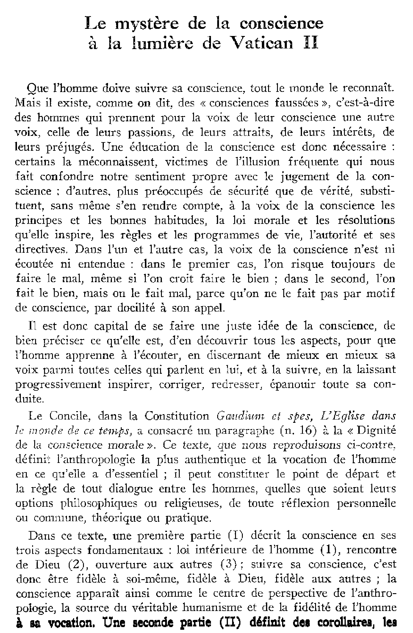 Le mystère de la conscience à la lumière de Vatican II