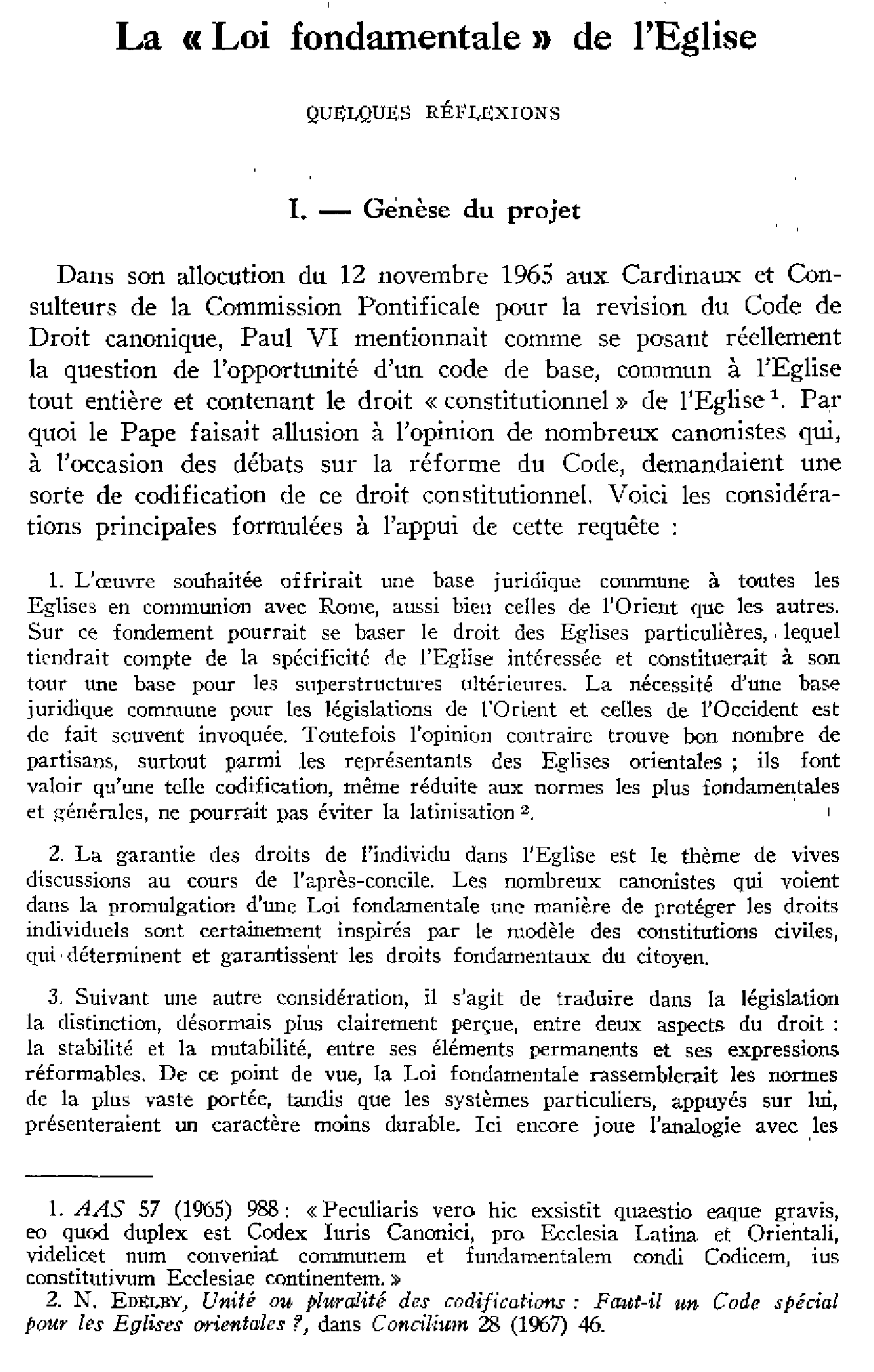 La «Loi fondamentale» de l'Église