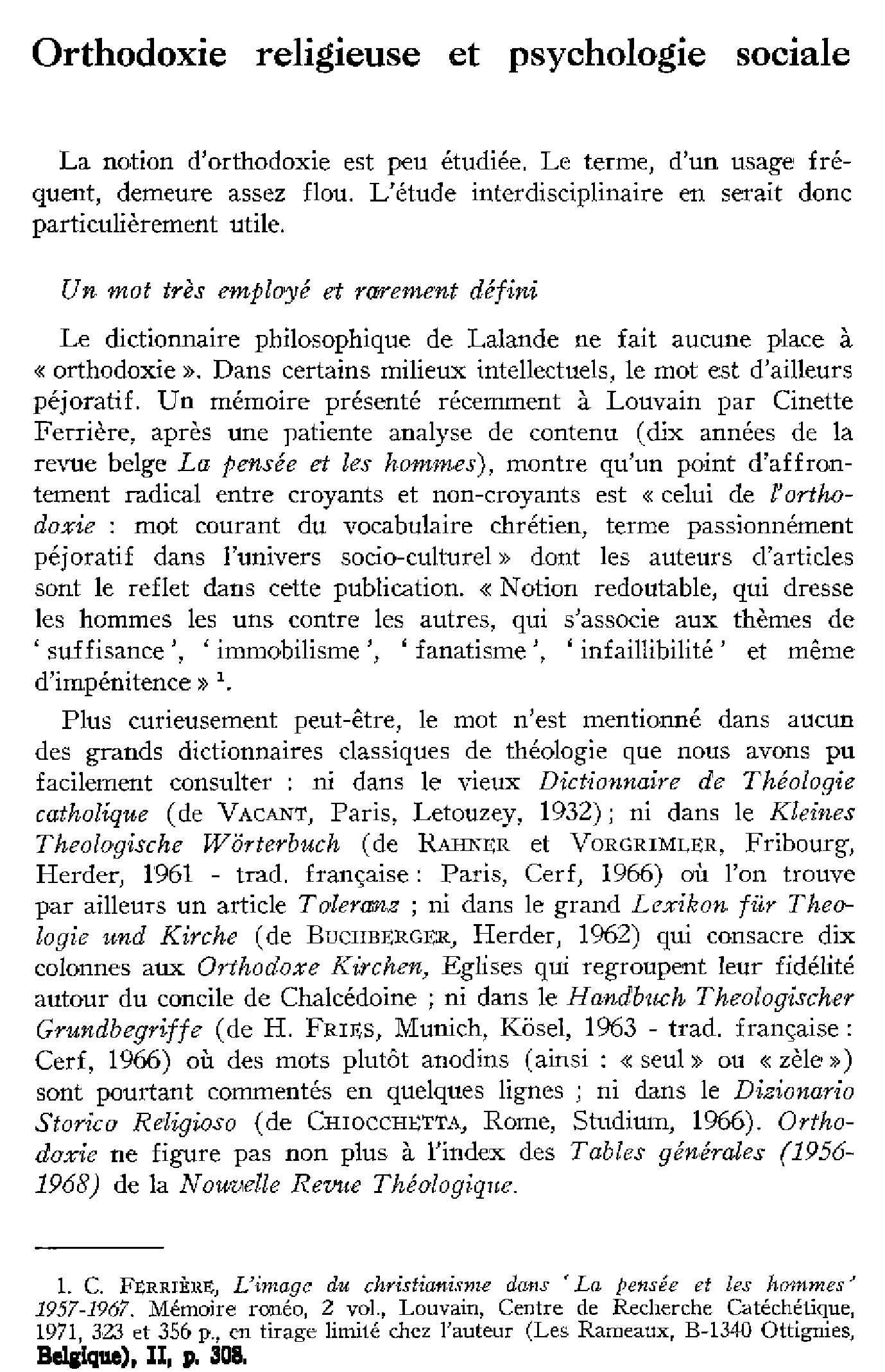 Orthodoxie religieuse et psychologie sociale