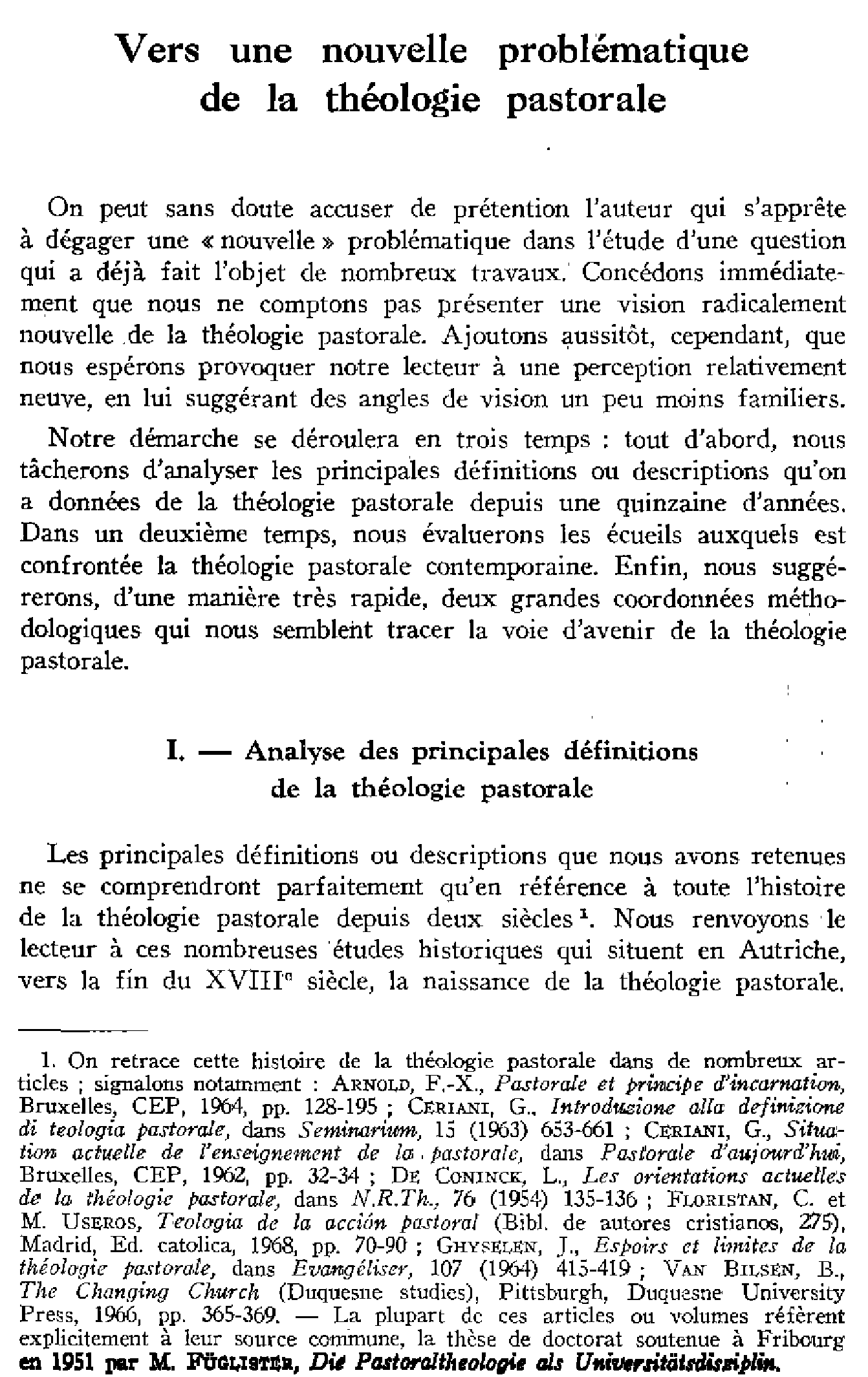 Vers une nouvelle théologie problématique de la théologie pastorale