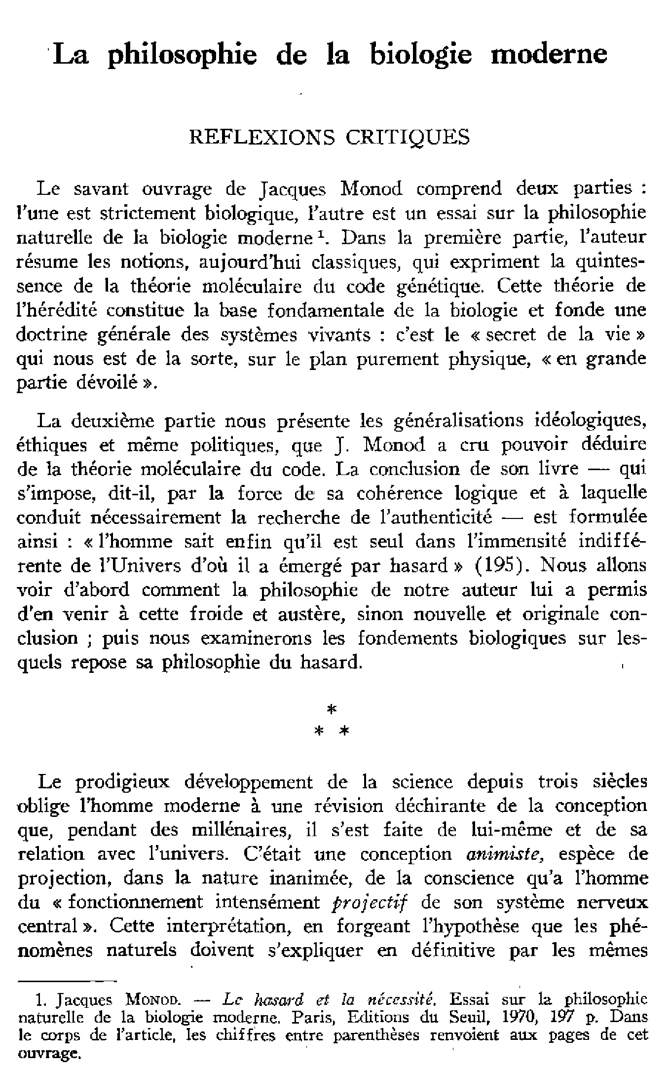 La philosophie de la biologie moderne