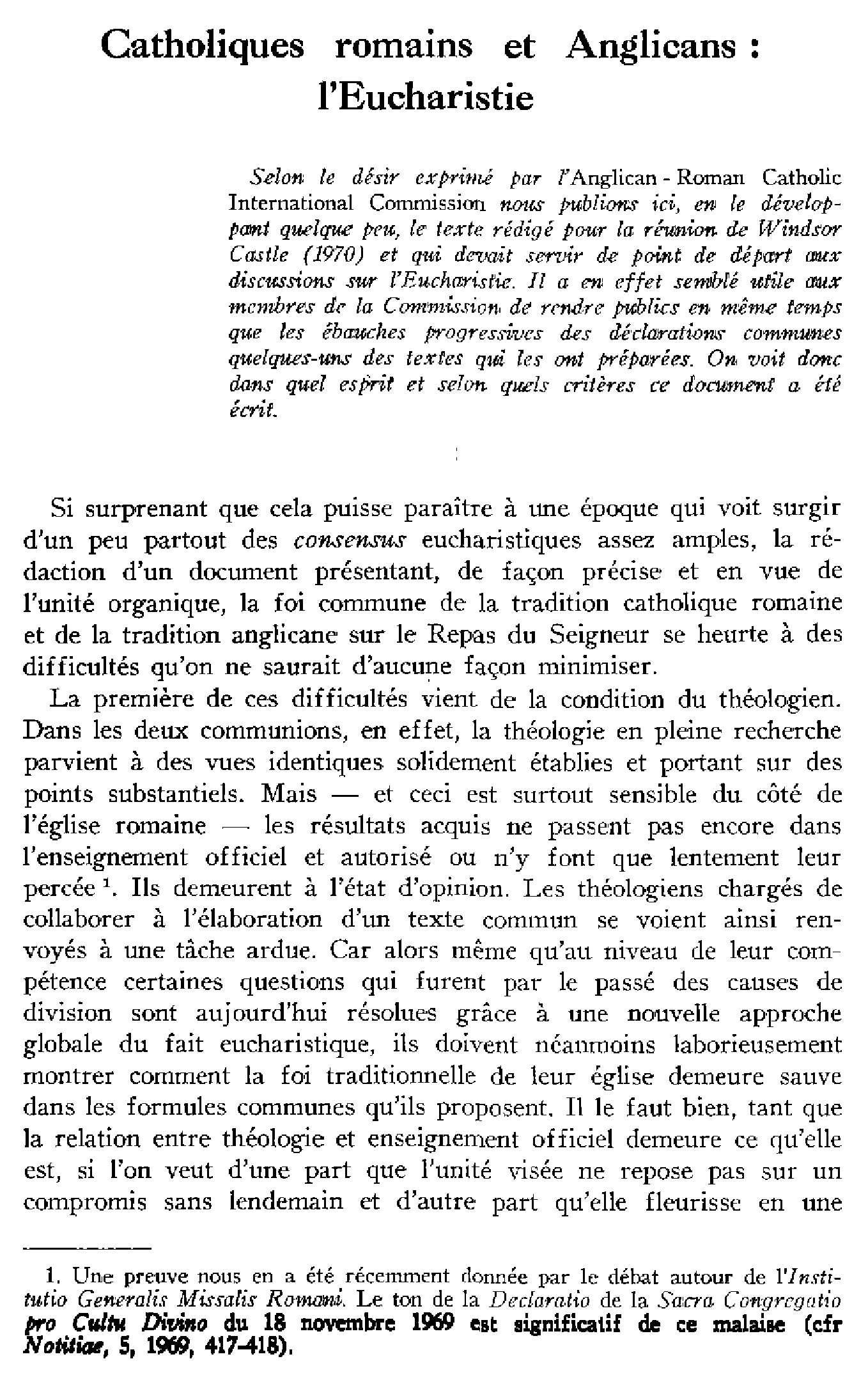 Catholiques romains et Anglicans: l'Eucharistie