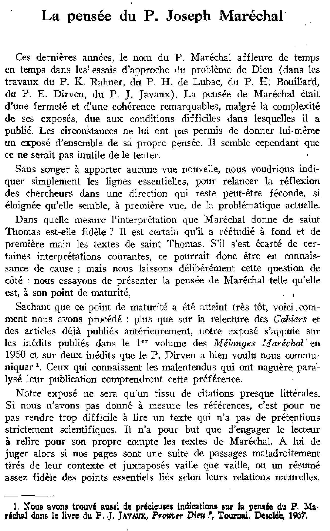 La pensée du P. Joseph Maréchal