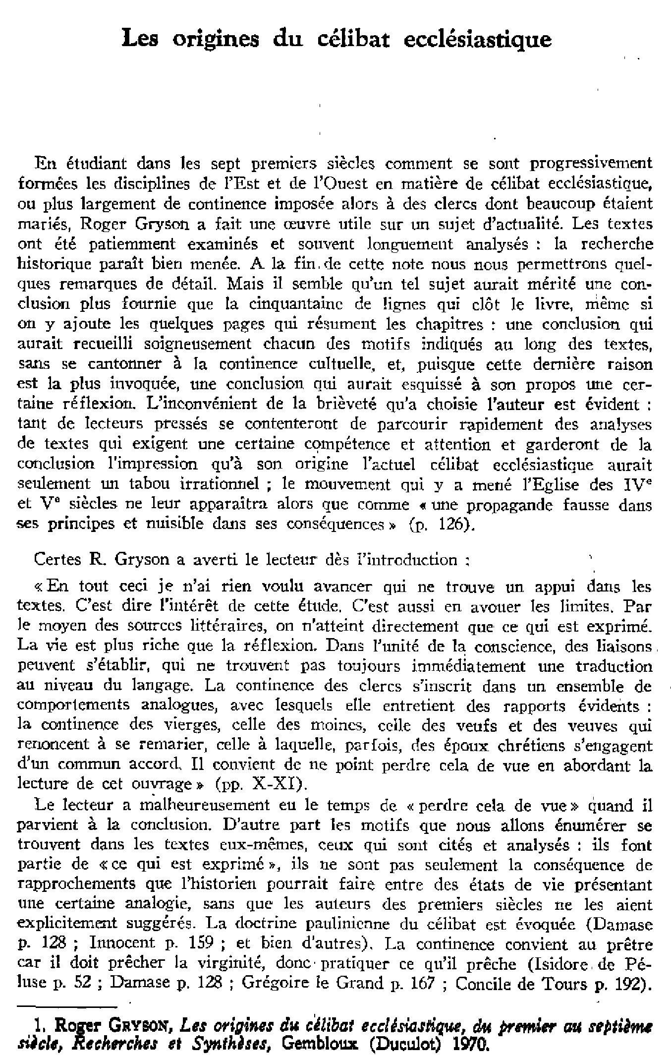Les origines du célibat ecclésiastique. À propos d'un livre récent