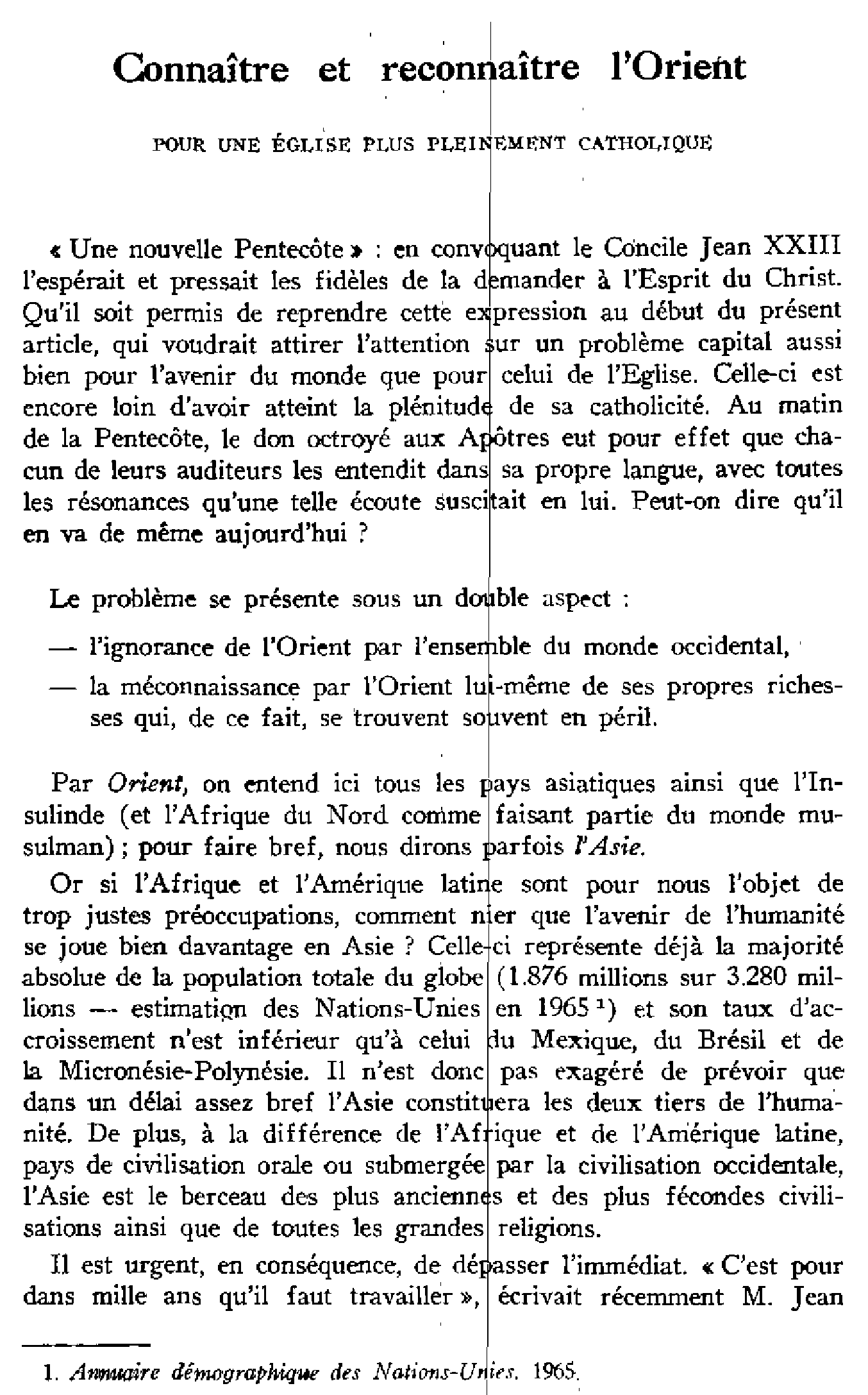 Connaître et reconnaître l'Orient. Pour une Église plus pleinement catholique