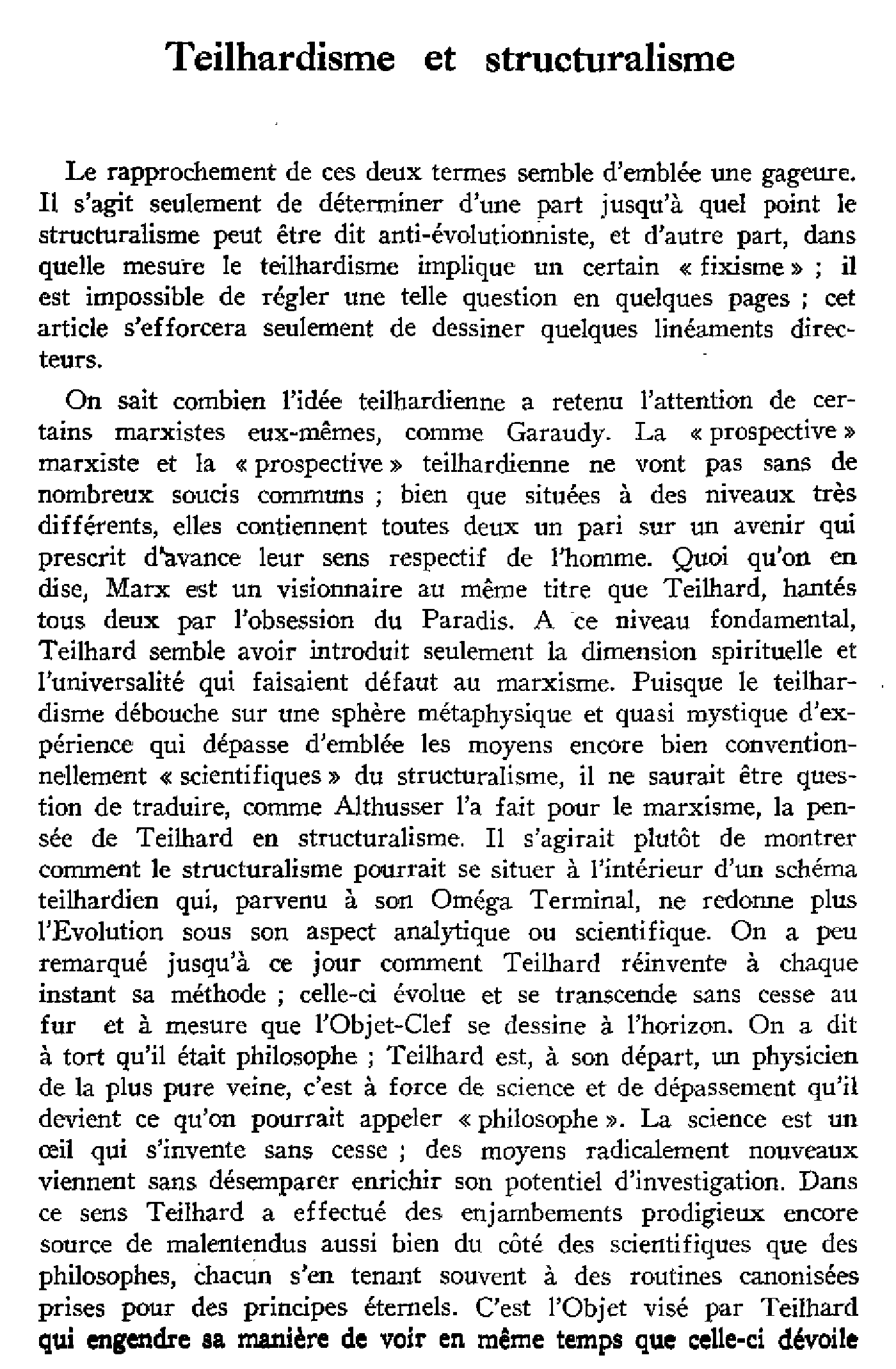 Teilhardisme et structuralisme