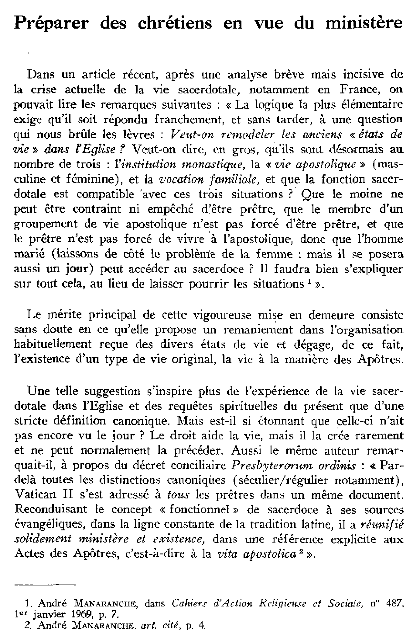 Préparer des chrétiens en vue du ministère
