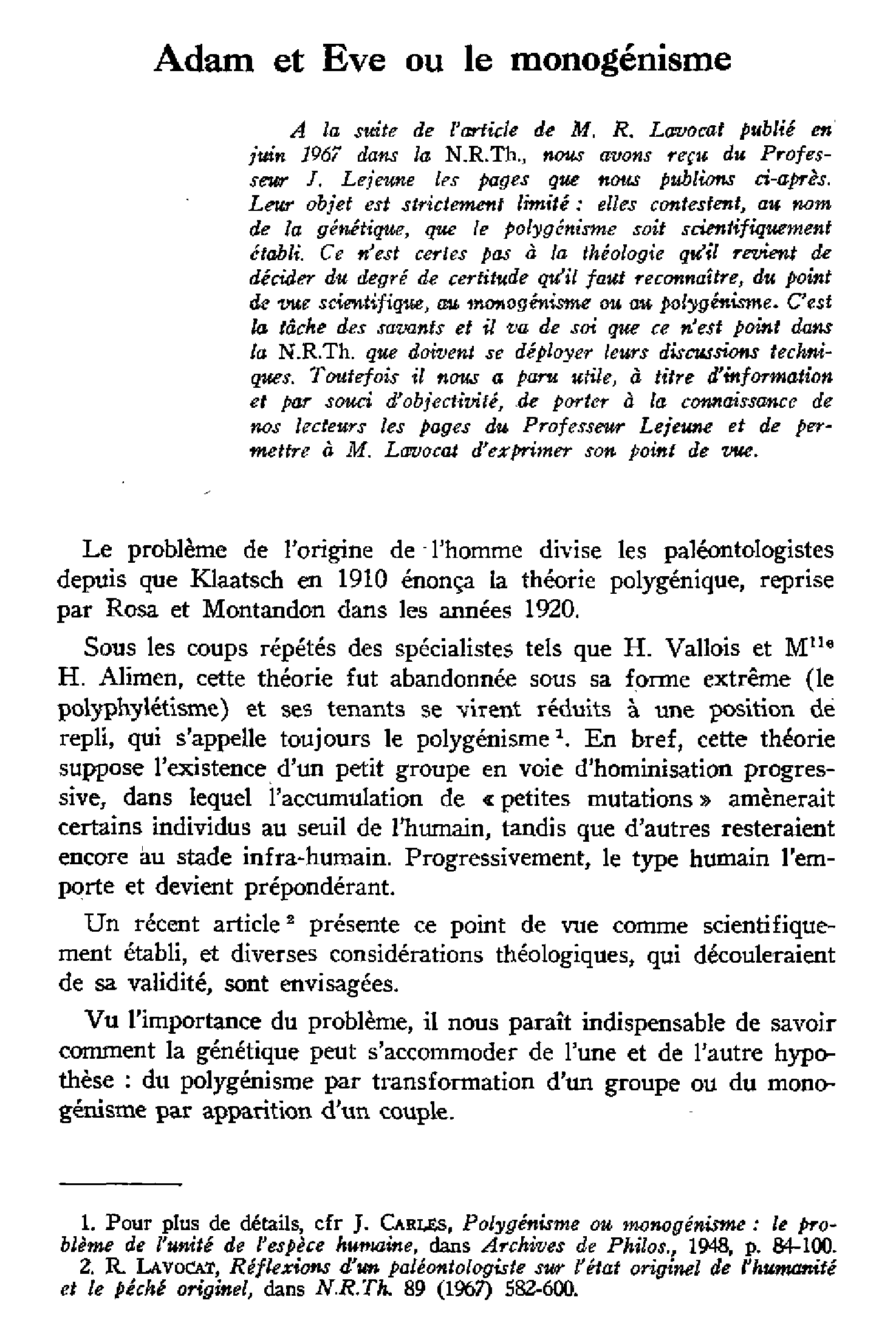 Adam et Ève ou le monogénisme