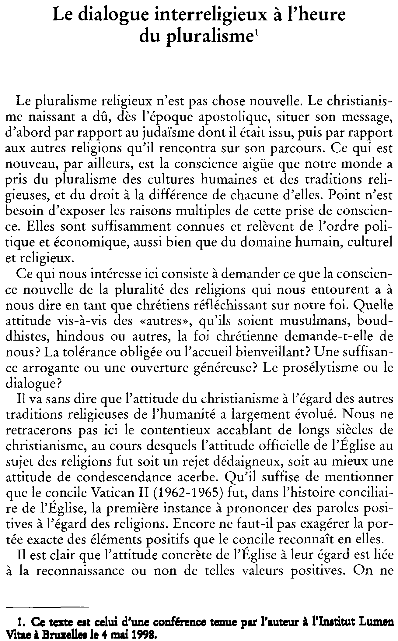 Le dialogue interreligieux à  l'heure du pluralisme