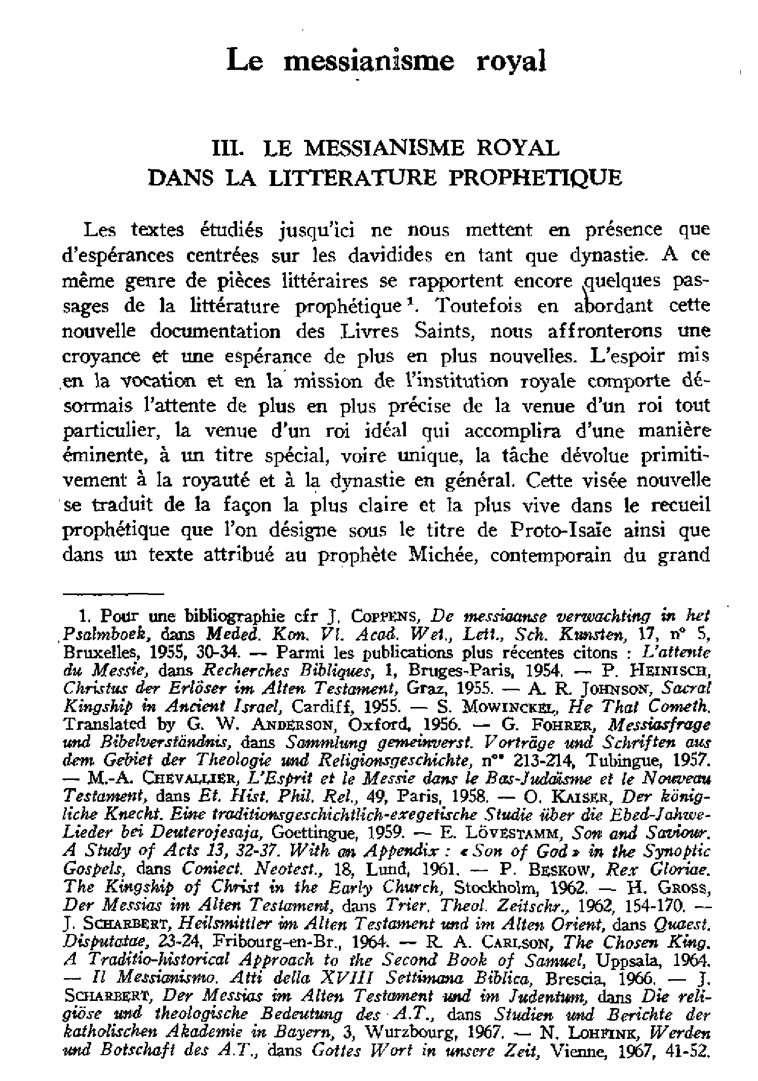 Le messianisme royal (III). Dans la littérature prophétique