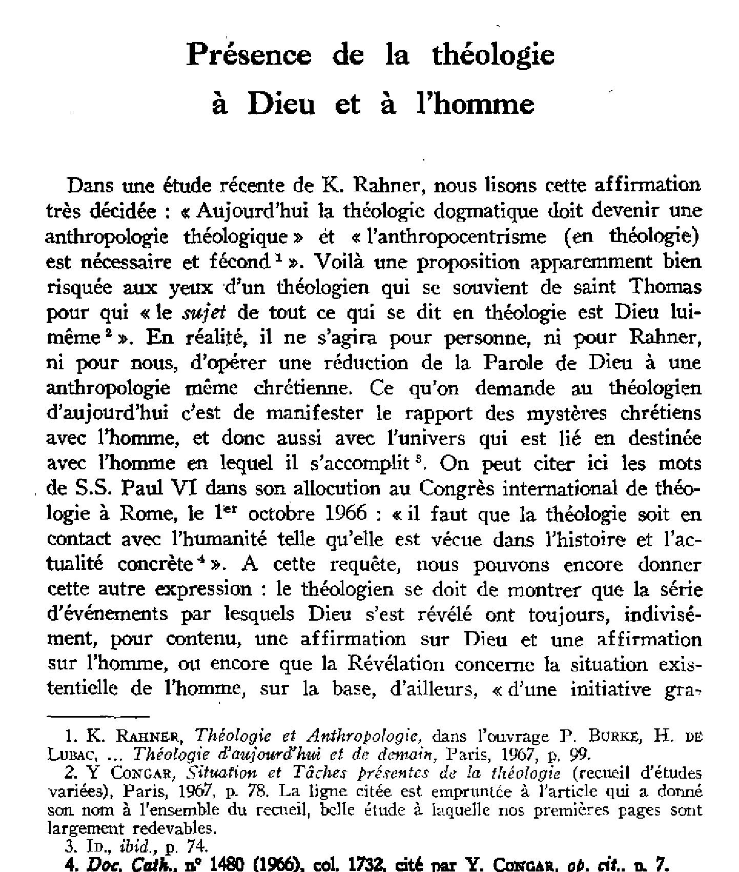 Présence de la théologie à Dieu et à l'homme