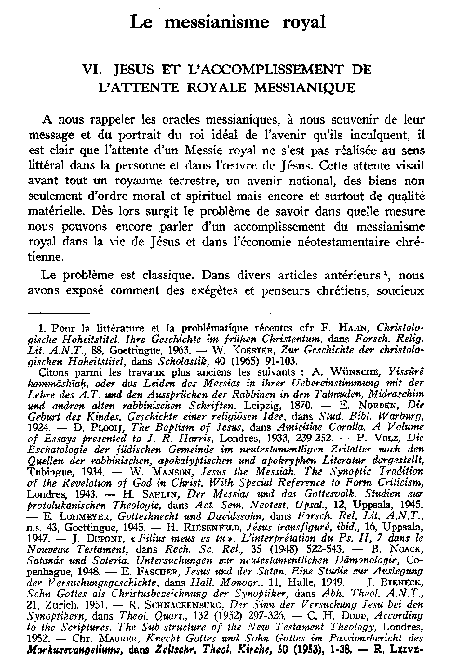 Le messianisme royal (VI). Jésus et l'accomplissement de l'attente royale messianique