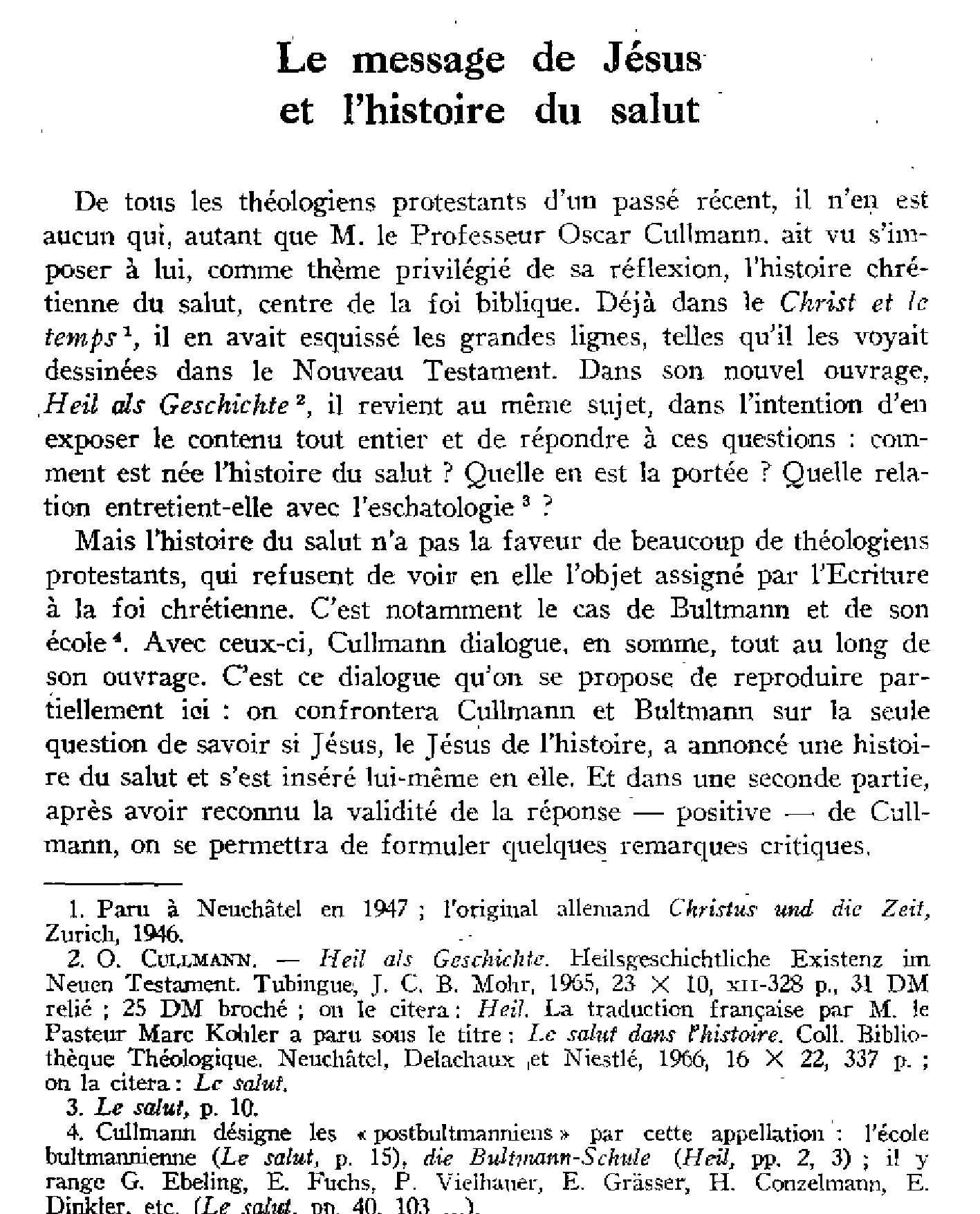 Le message de Jésus et l'histoire du salut