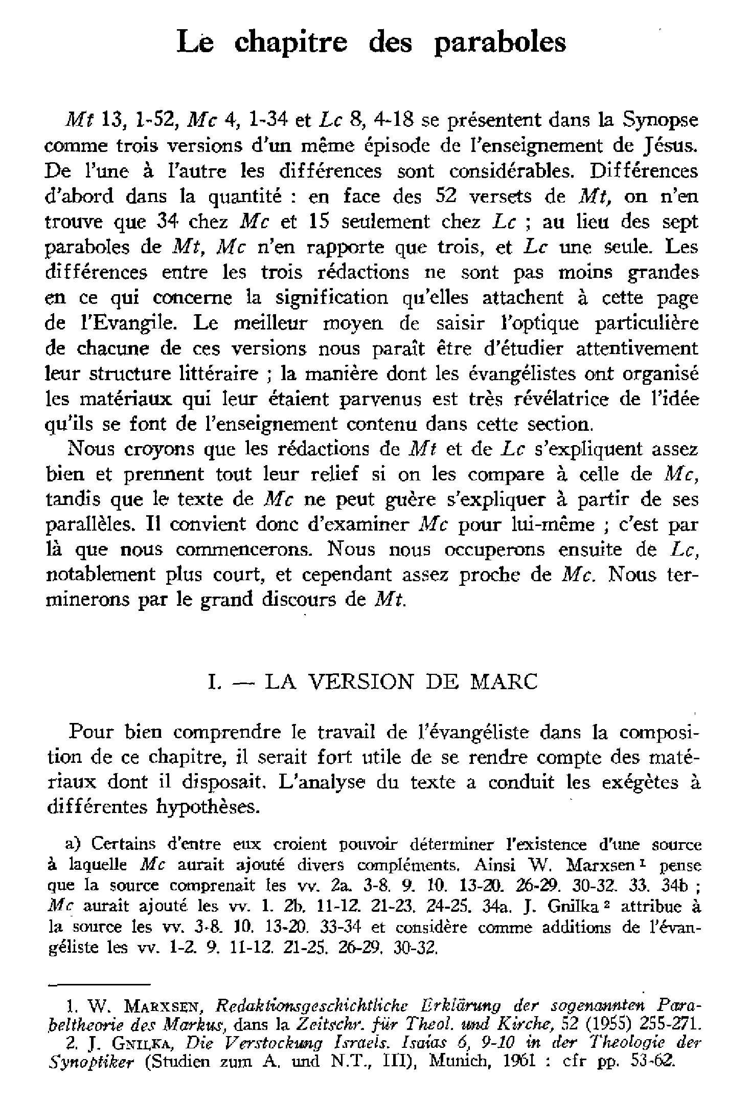 Le chapitre des paraboles