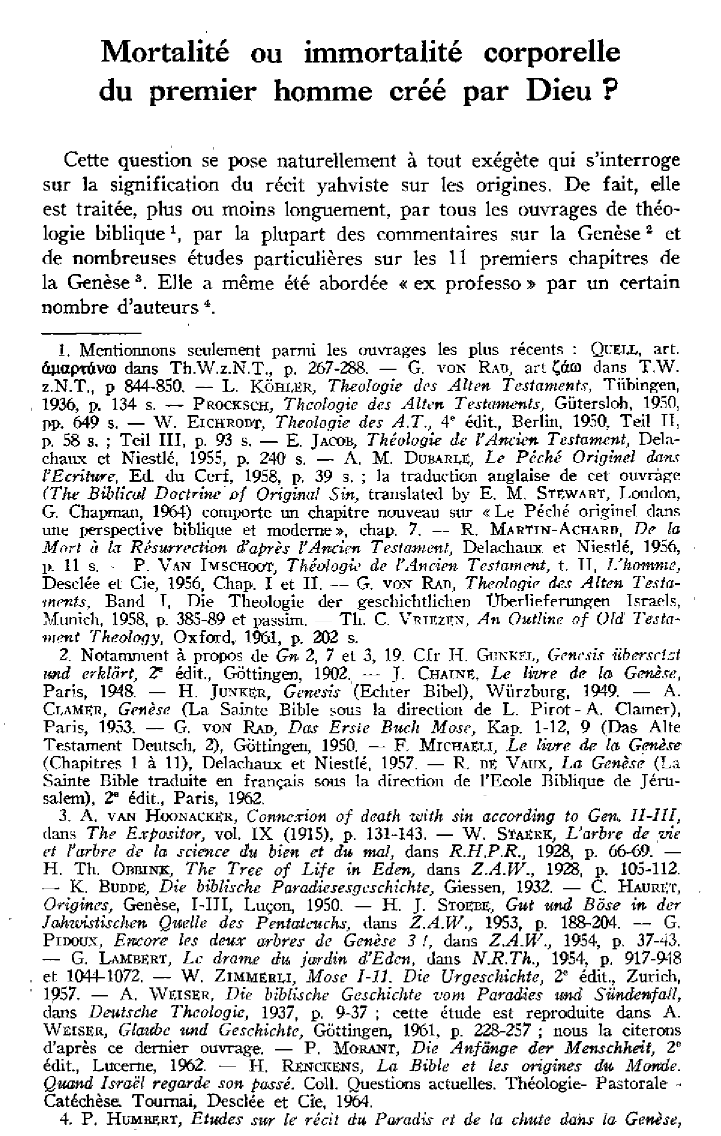 Mortalité ou immortalité corporelle du premier homme créé par Dieu?