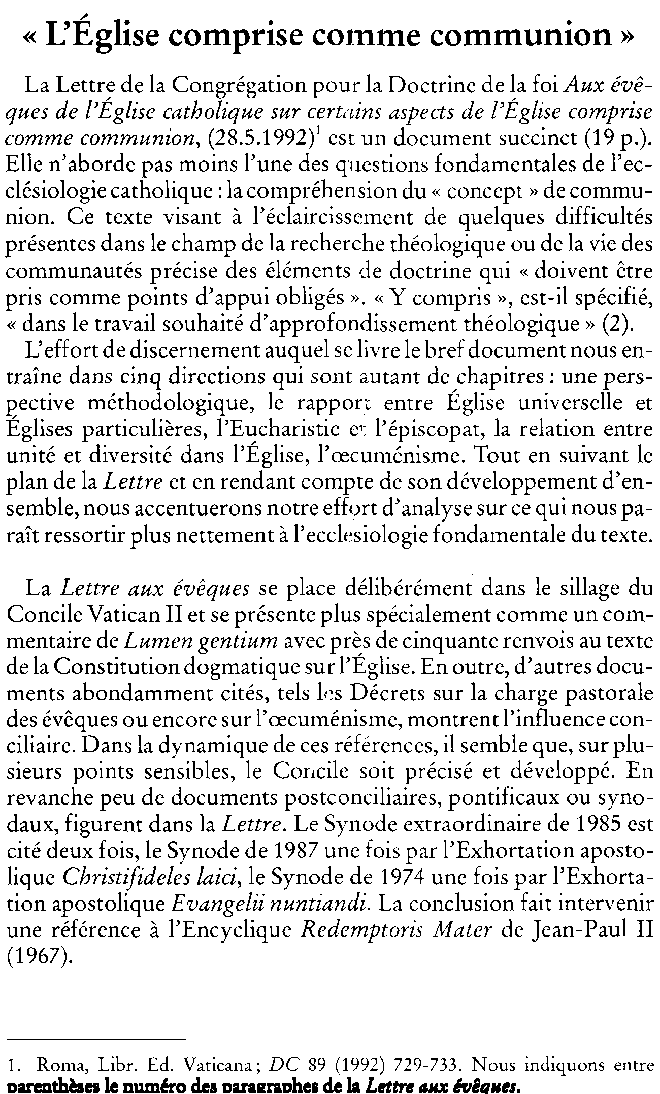 L'Église comprise comme communion